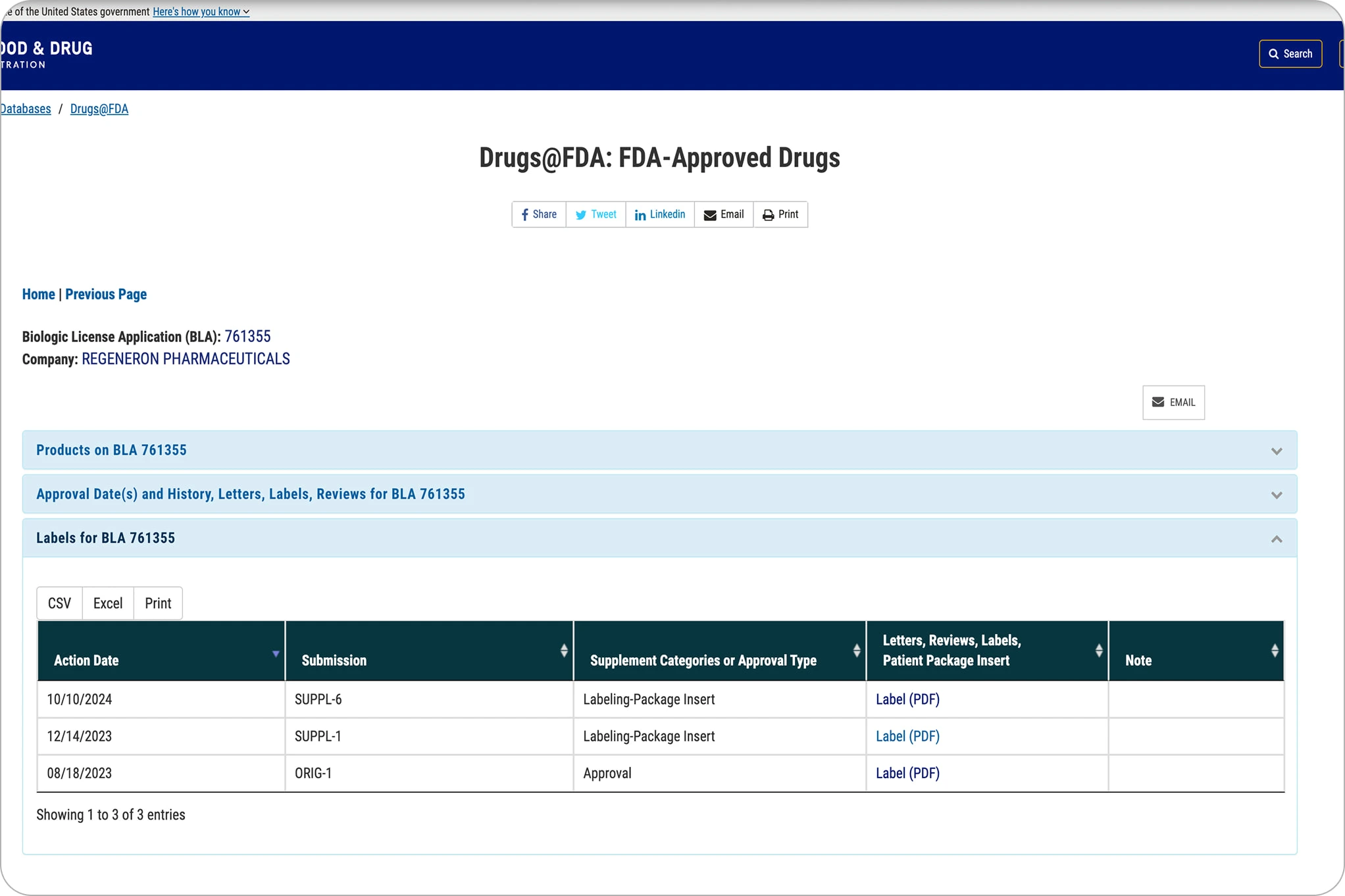 The original Eylea HD page lists PDFs with regulatory terms, offering little guidance for patients on where to start.