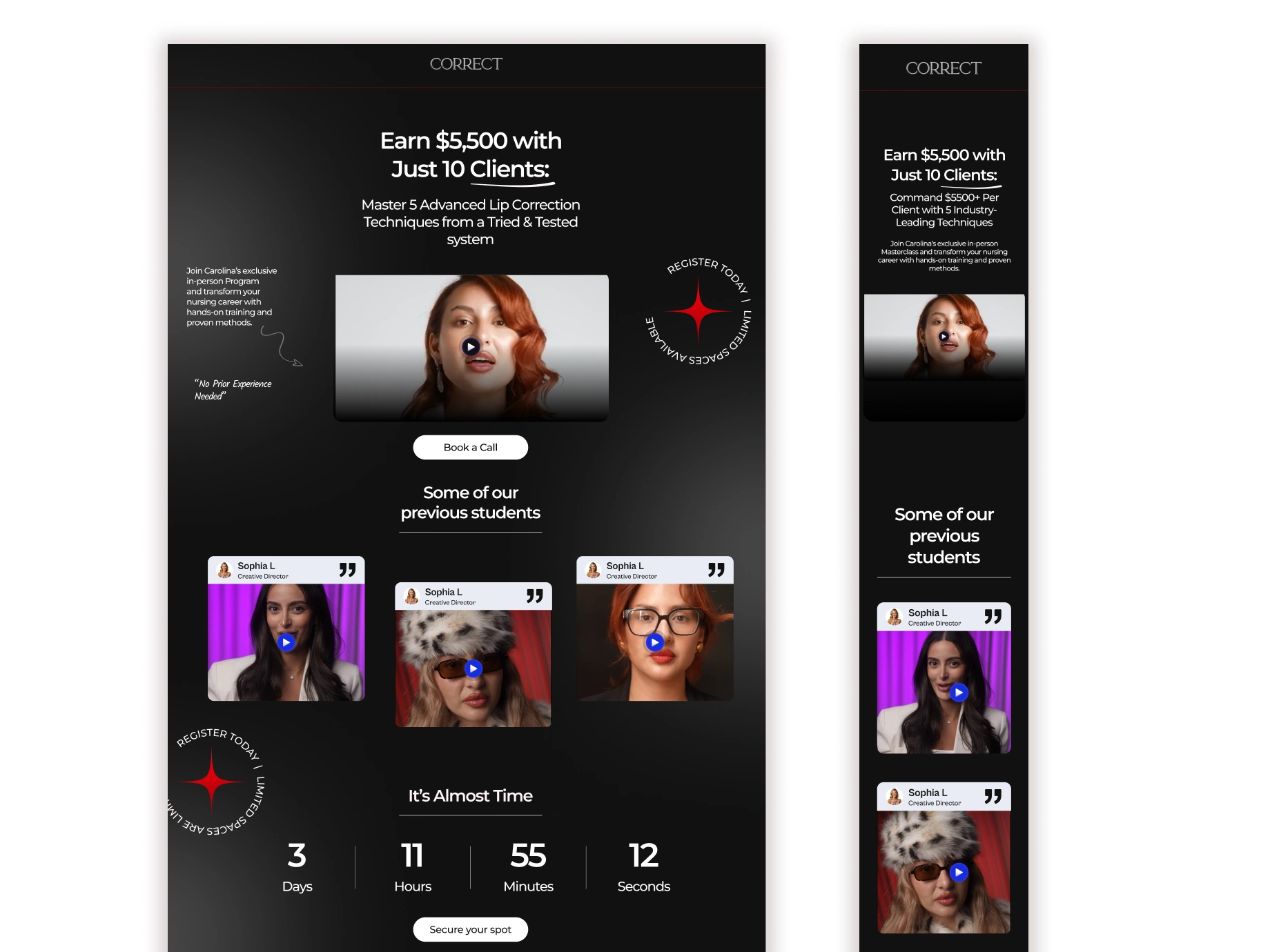 Asides hosting a Video Sales Letter and having various Testimonial videos, a Timer was strategically added to increase conversions of users using Limited Time as an Incentive for users to take immediate action on Call to Actions
