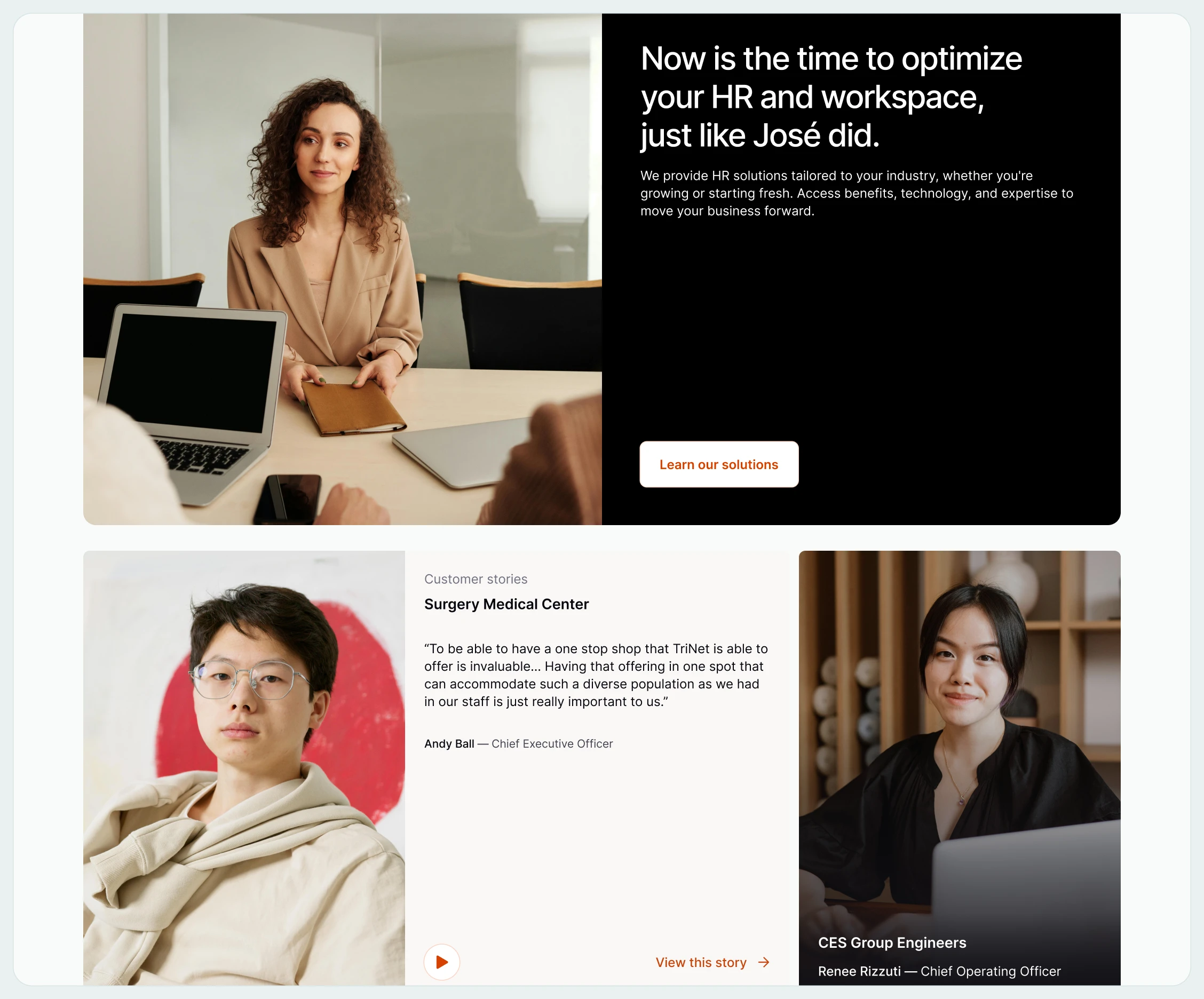 Cards for Banner and Customer Stories Section 