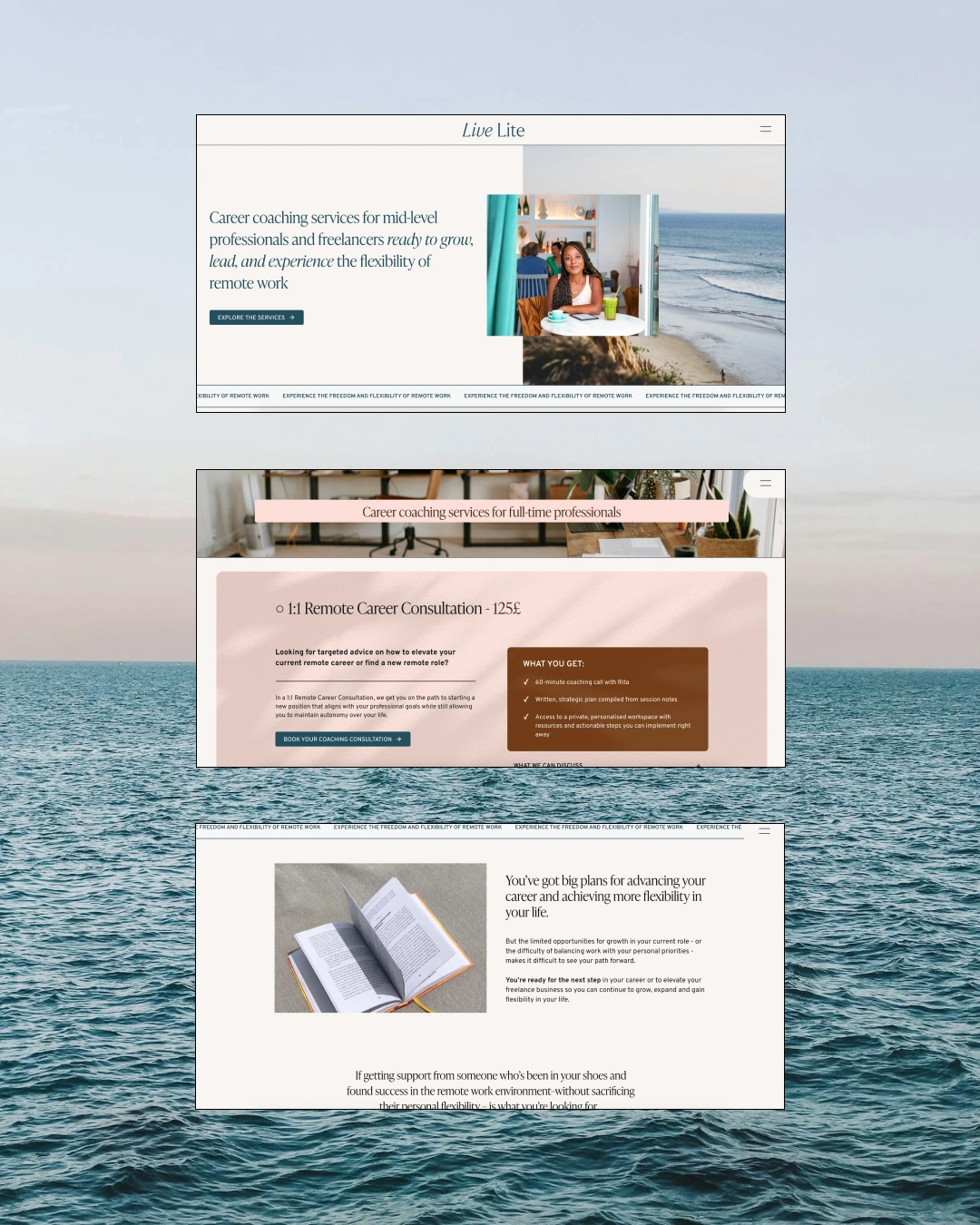 Various custom designed website sections