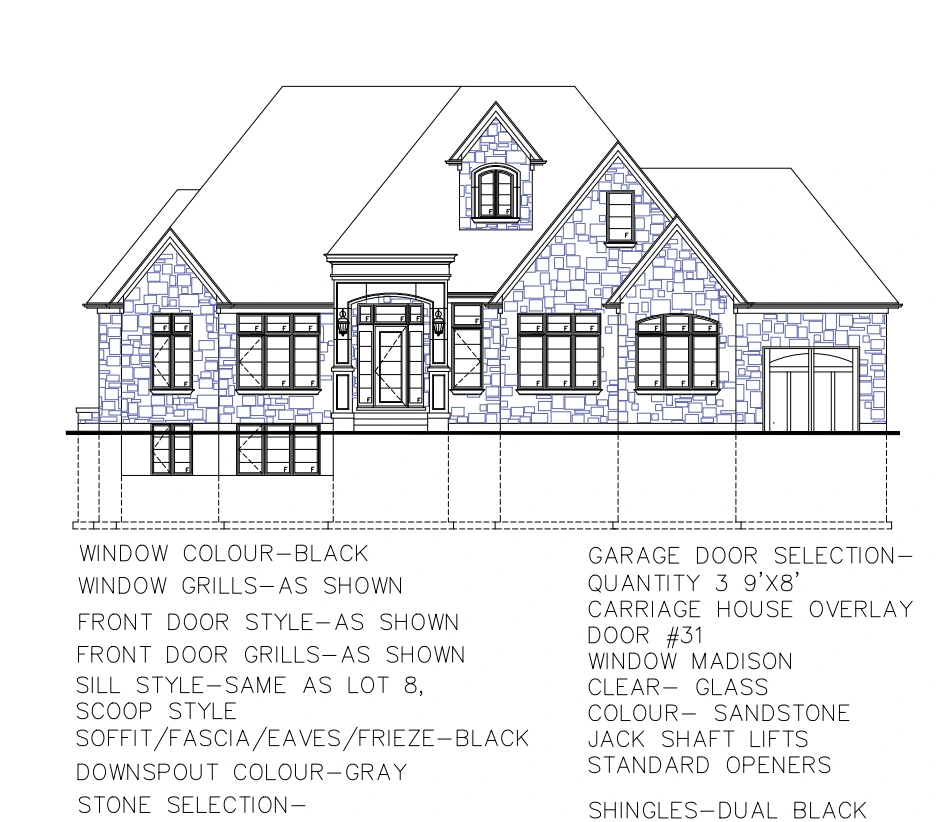 Residential |Elevation plan with material and color details