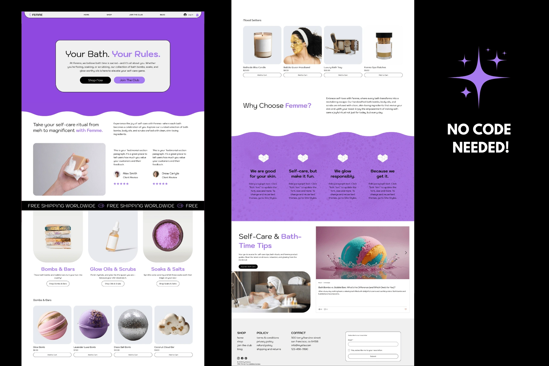 This is the full homepage in action—ready to woo your customers and convert your browsers into bubble bath lovers.