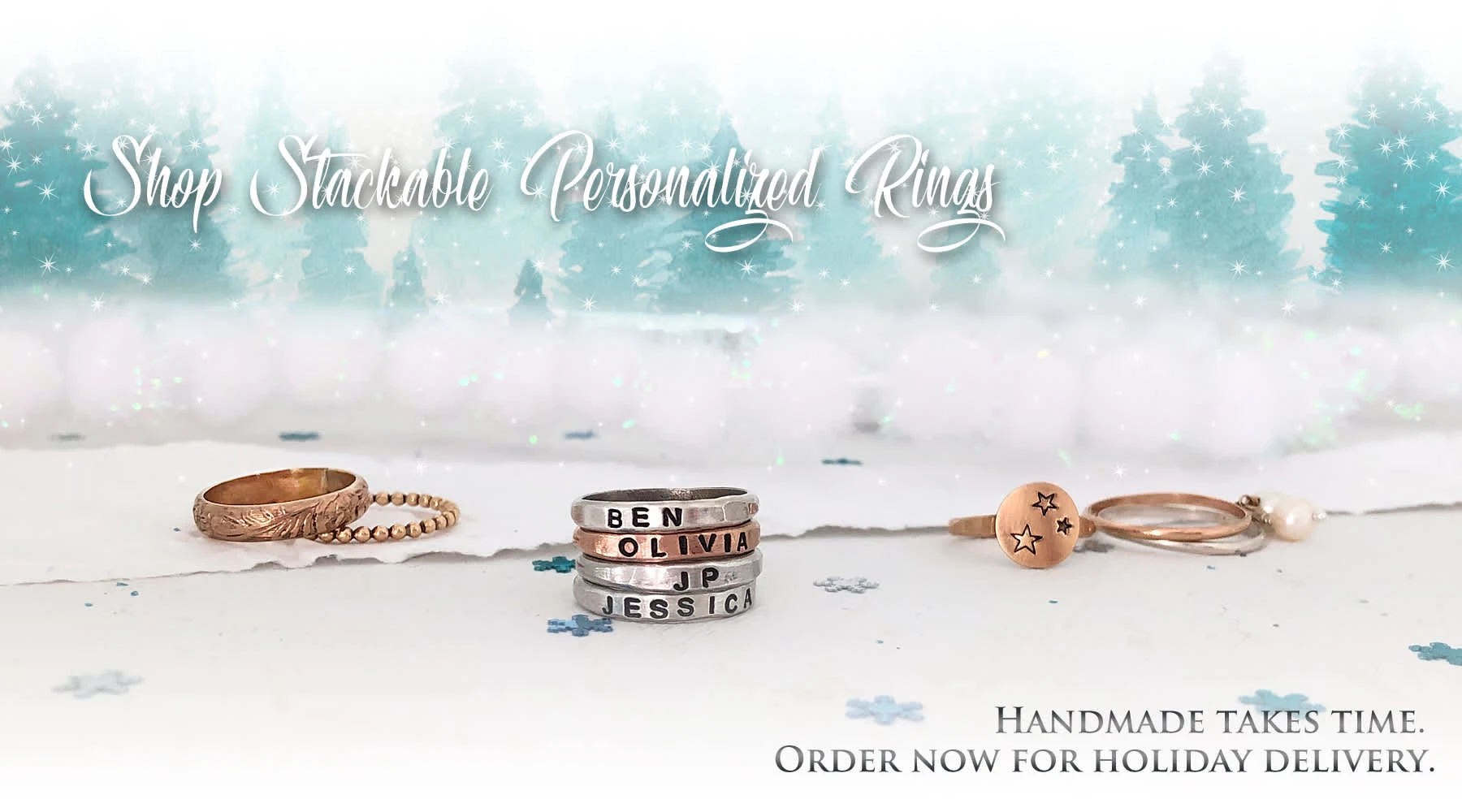 Hero Image - Layout done in Photoshop including watercolor background and stars placement.