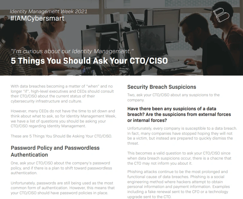 Screenshot of the one-pager about questions to ask your CTO/CISO