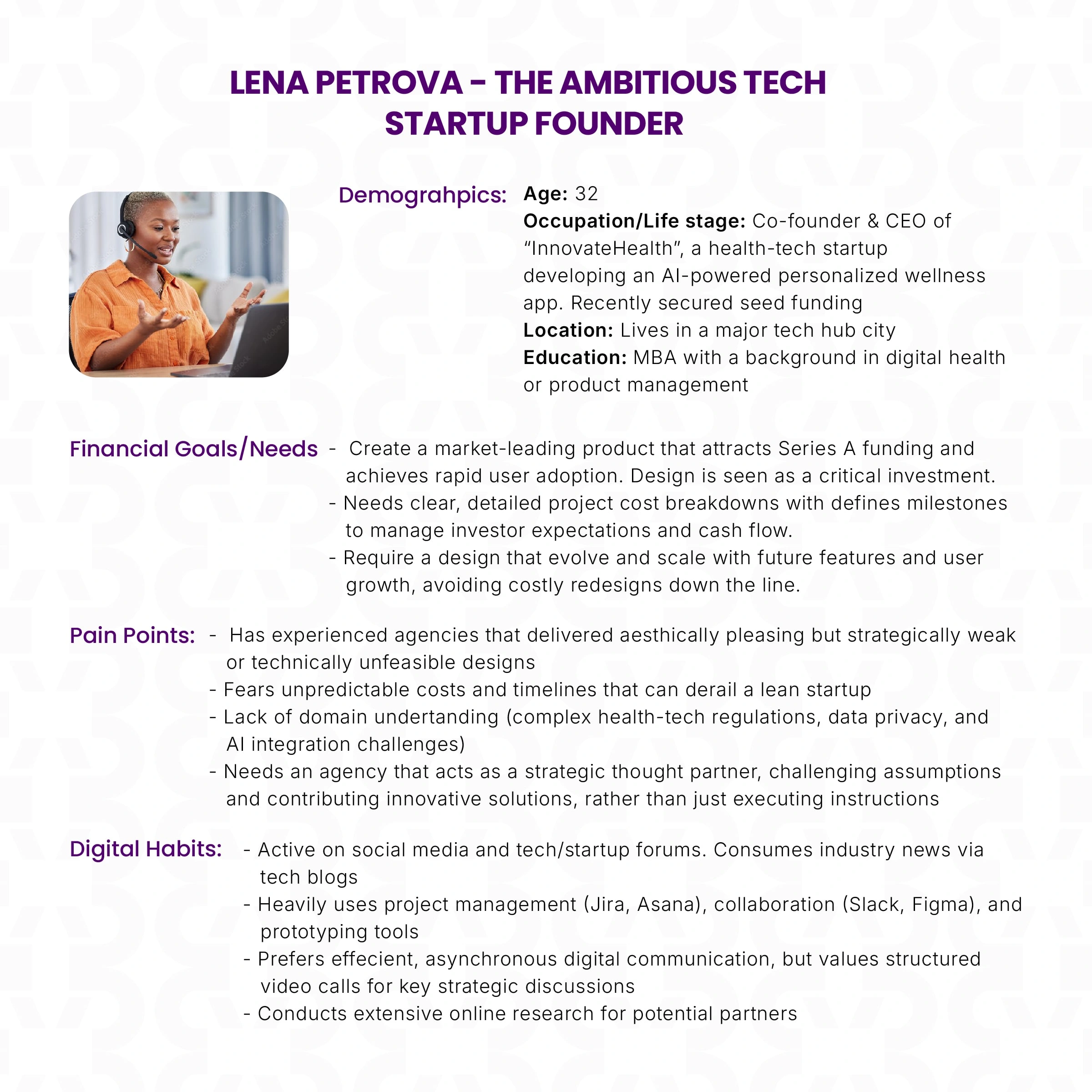 Persona 1: Lena Petrova - The Ambitious Tech Startup Founder