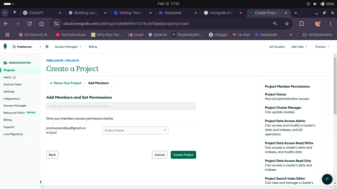 mongodb create project page