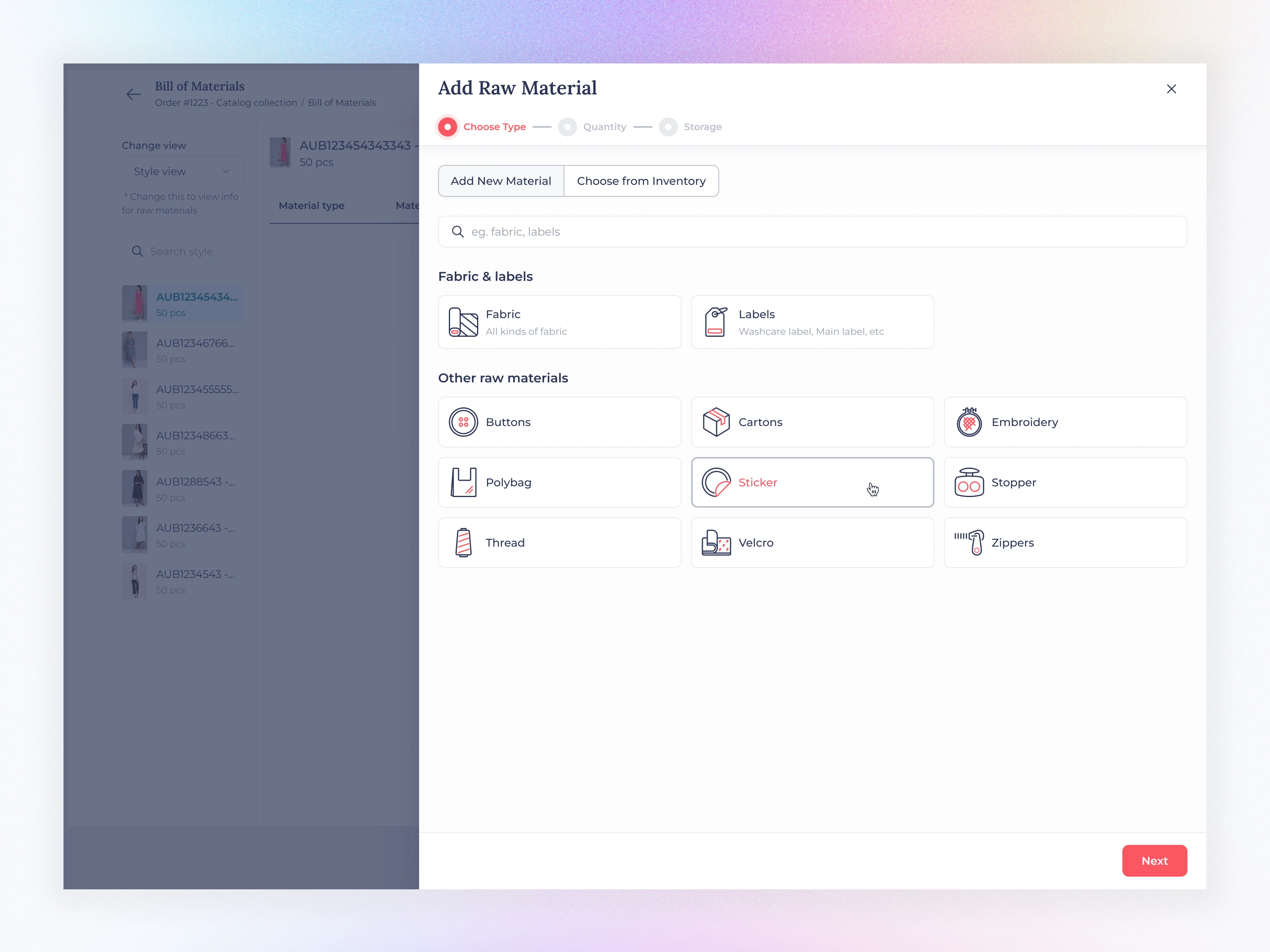 Bill of materials add material