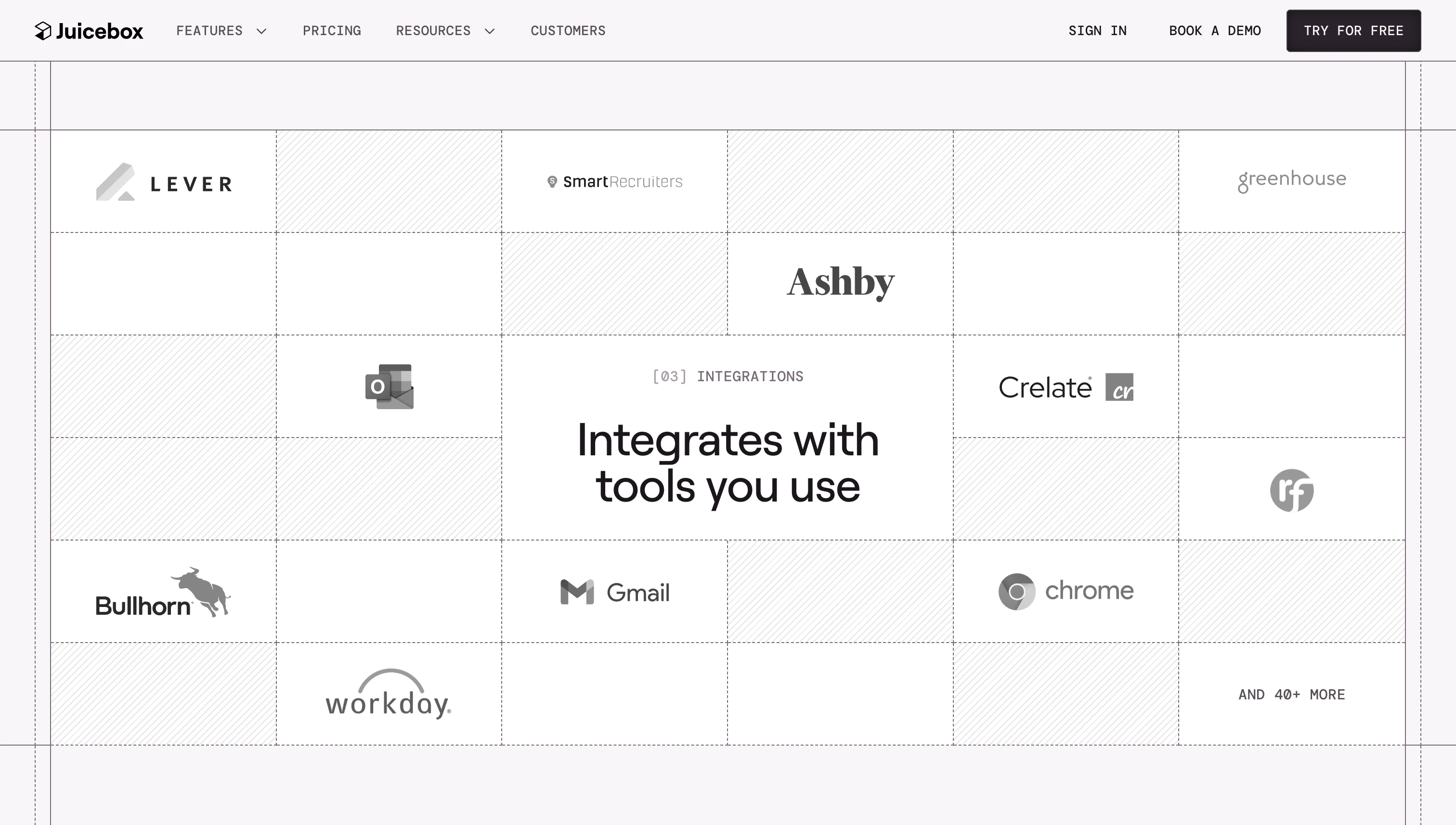 Integrations section with shuffling effect