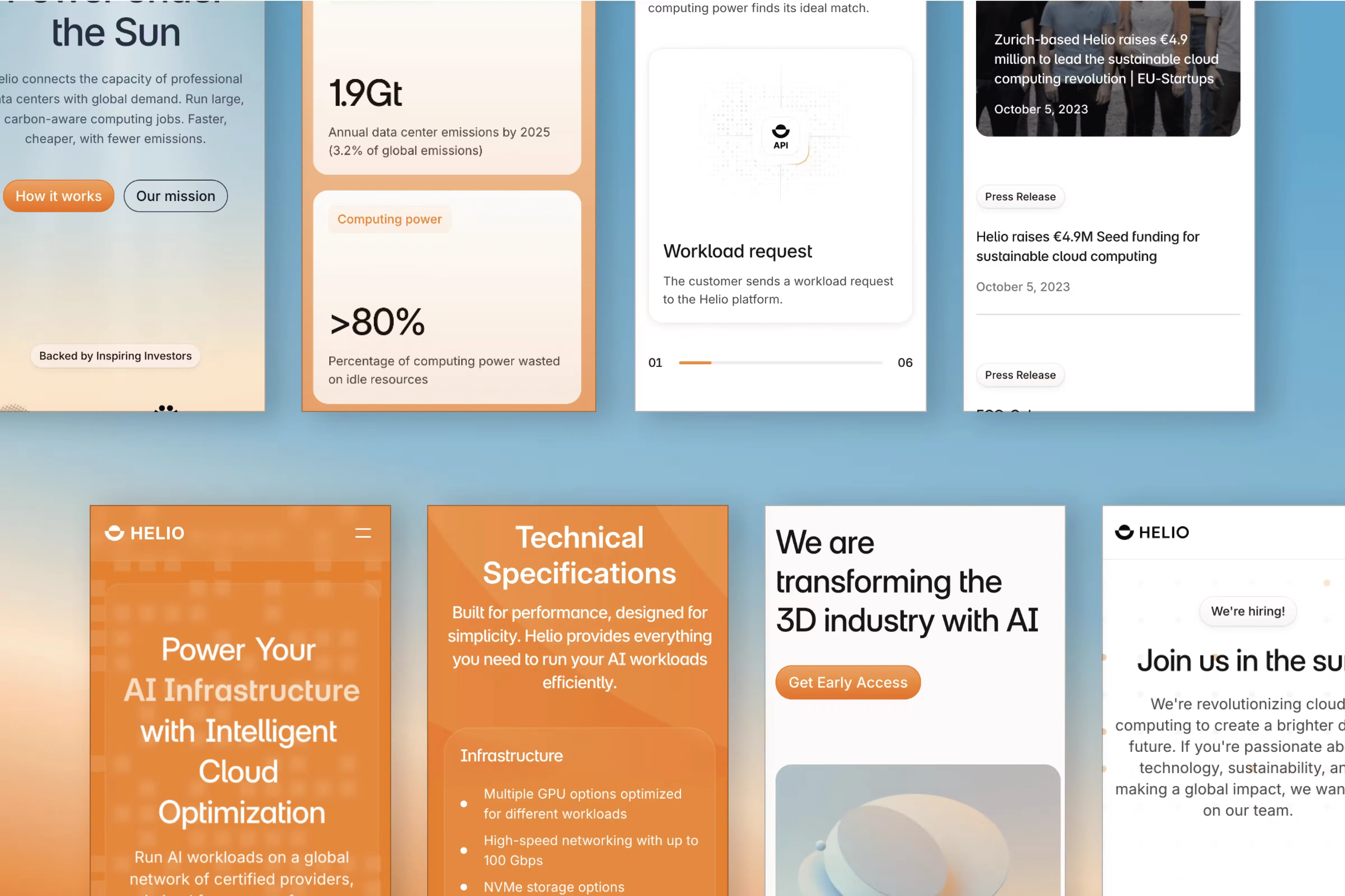 Mobile screens of Helio cloud's website