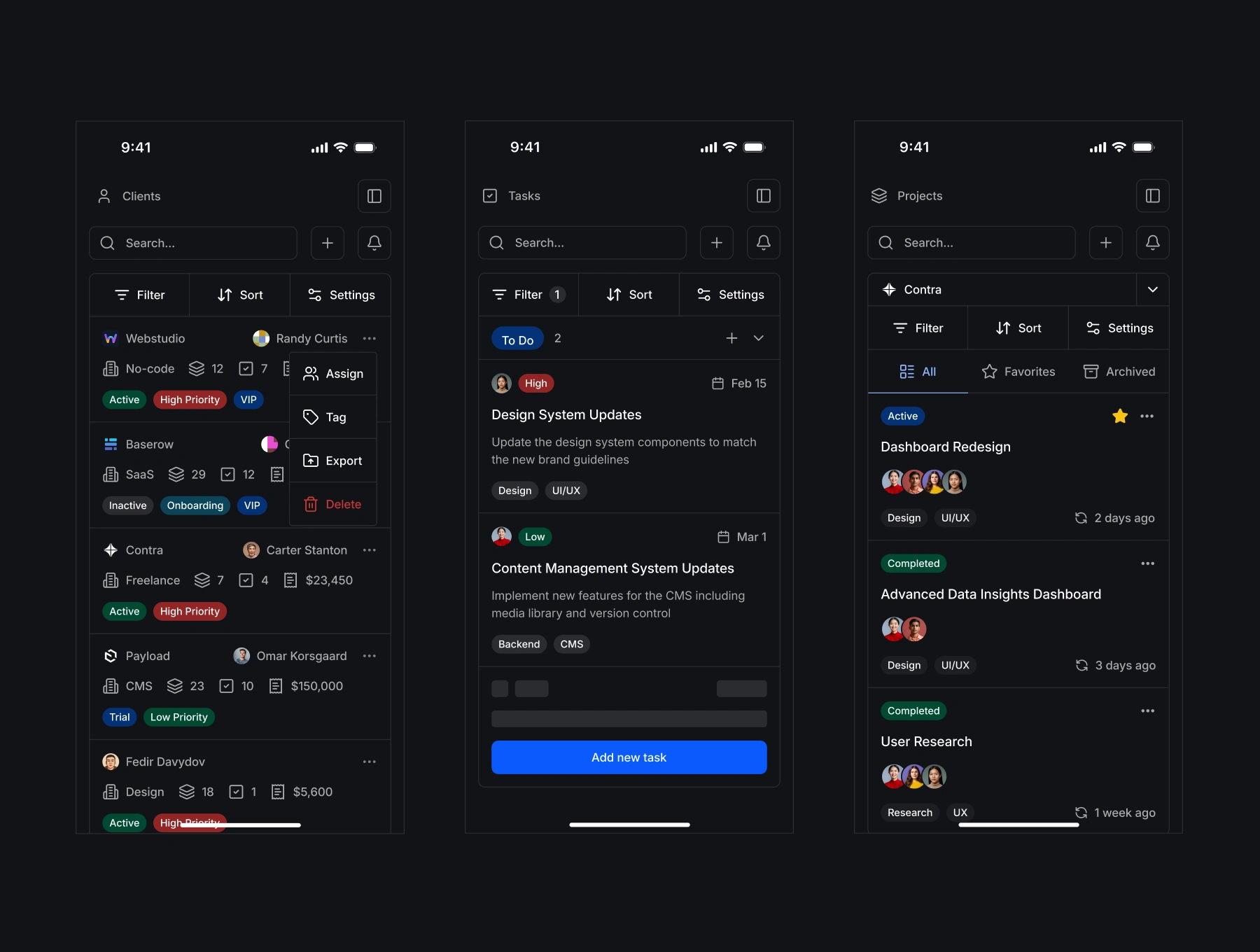 Mobile Screens Dark Mode
