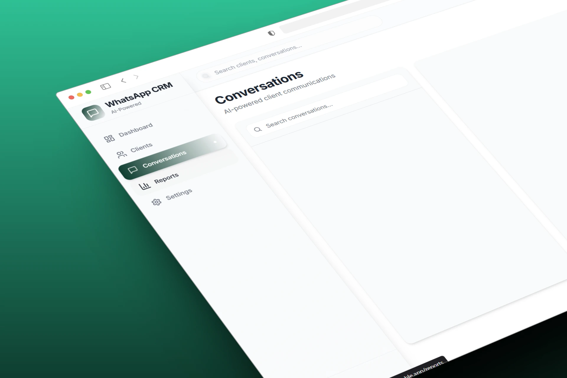 Conversations Hub - Real-time messaging interface featuring AI-powered response suggestions, unread indicators, and seamless client communication.