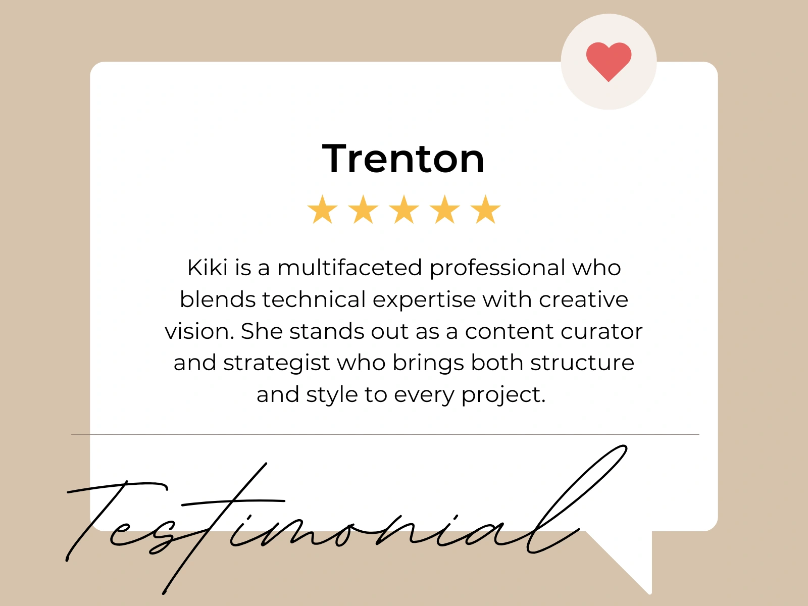 Pictured: A colleague provided a 5 star review about my services. 