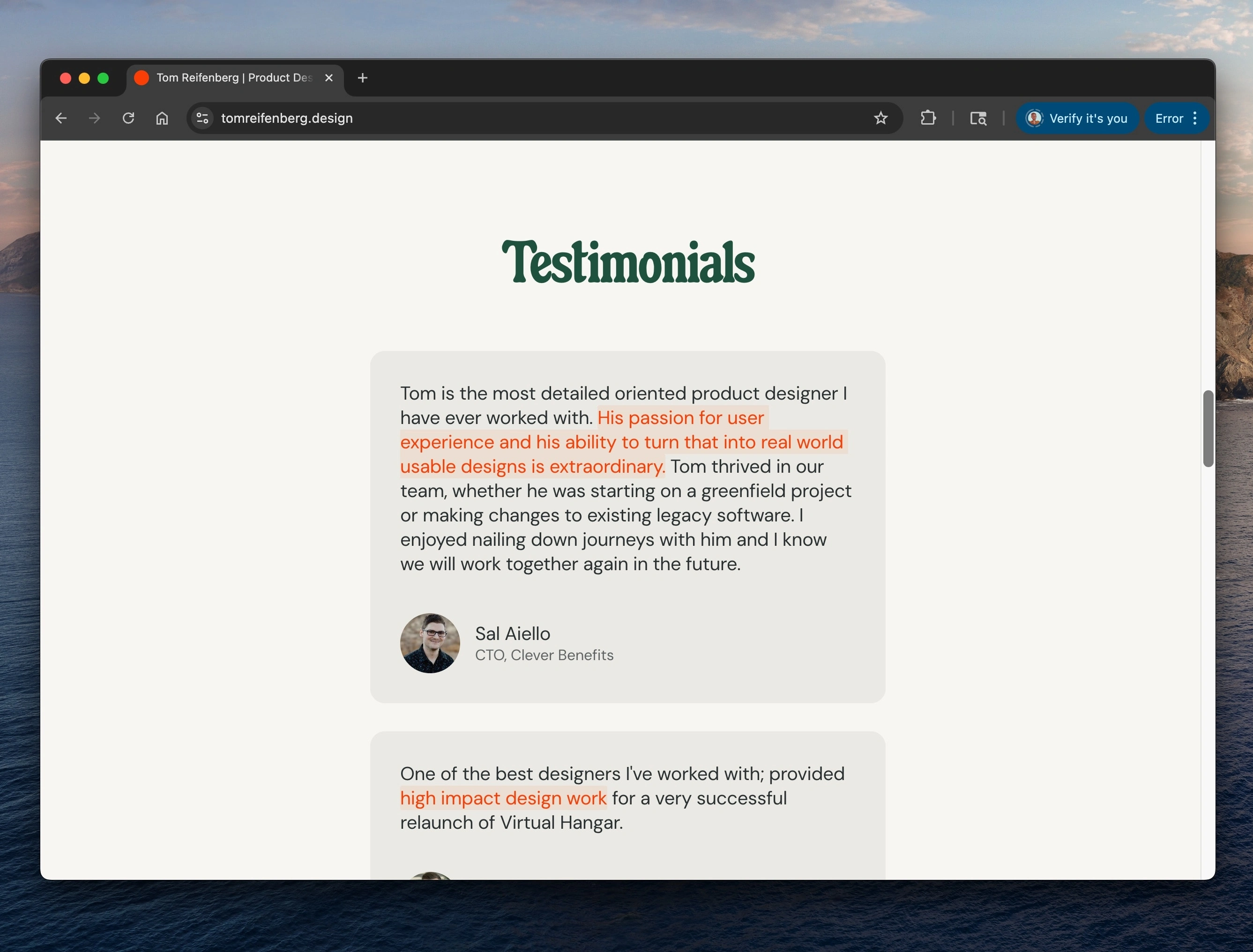 Testimonials from previous clients and collaborators