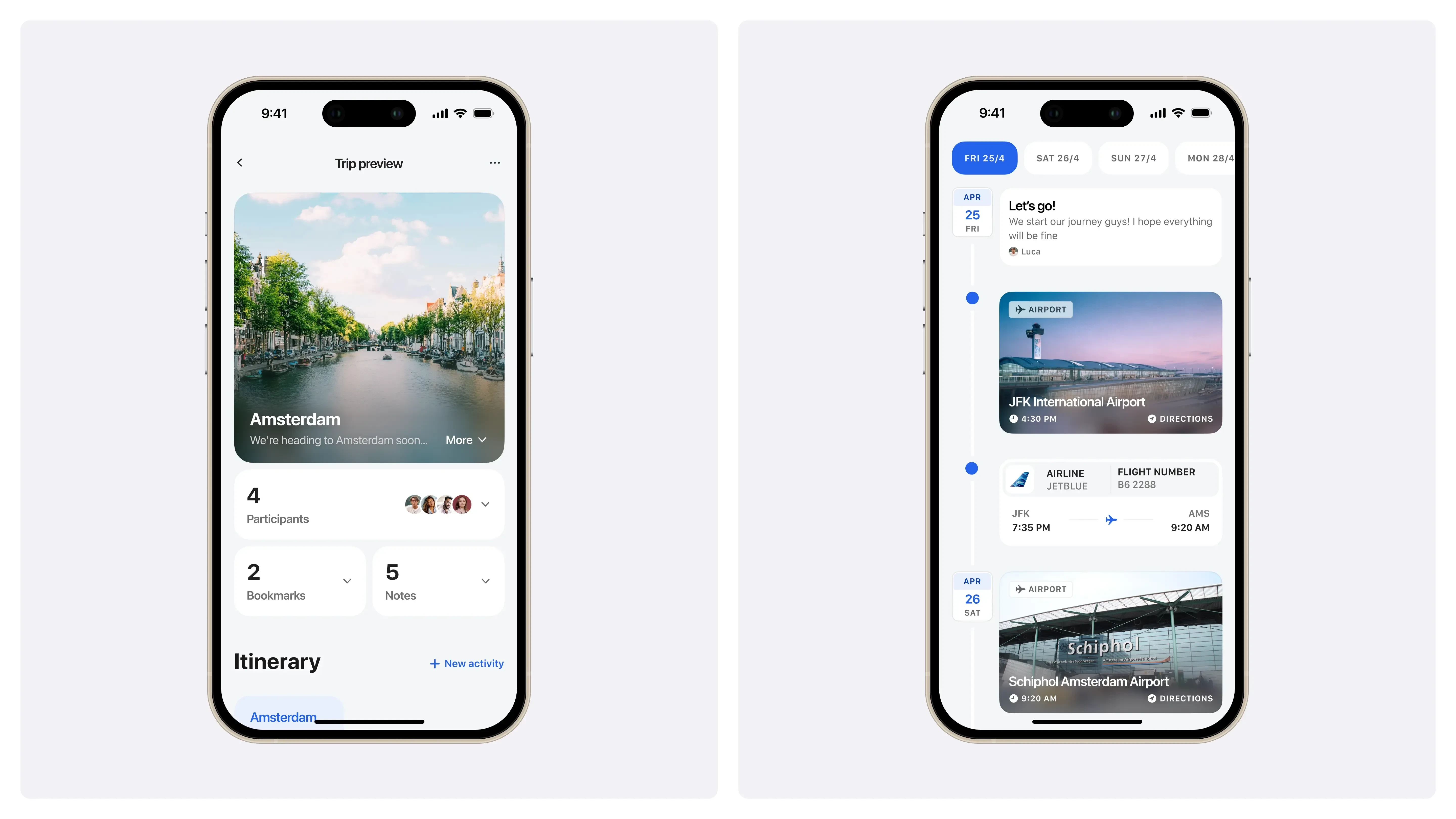 New itinerary screens