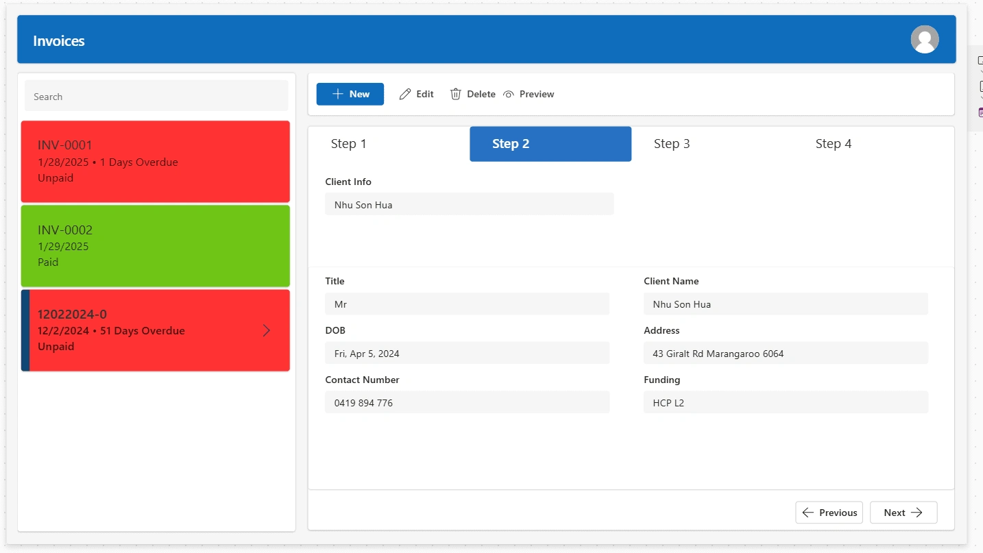 Client Info Page