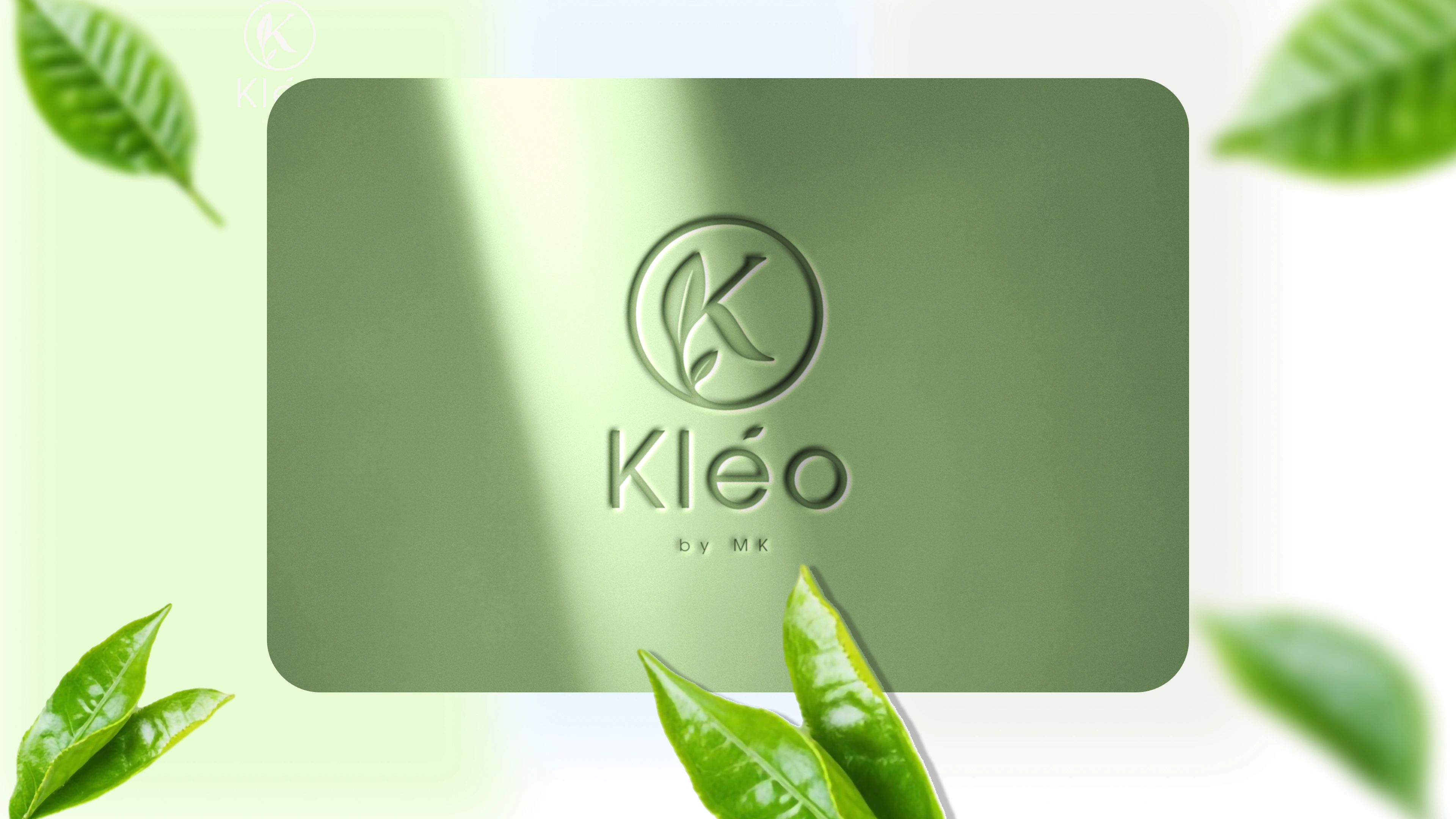 A sleek logo presentation showcasing the versatility of Kleo’s brand mark