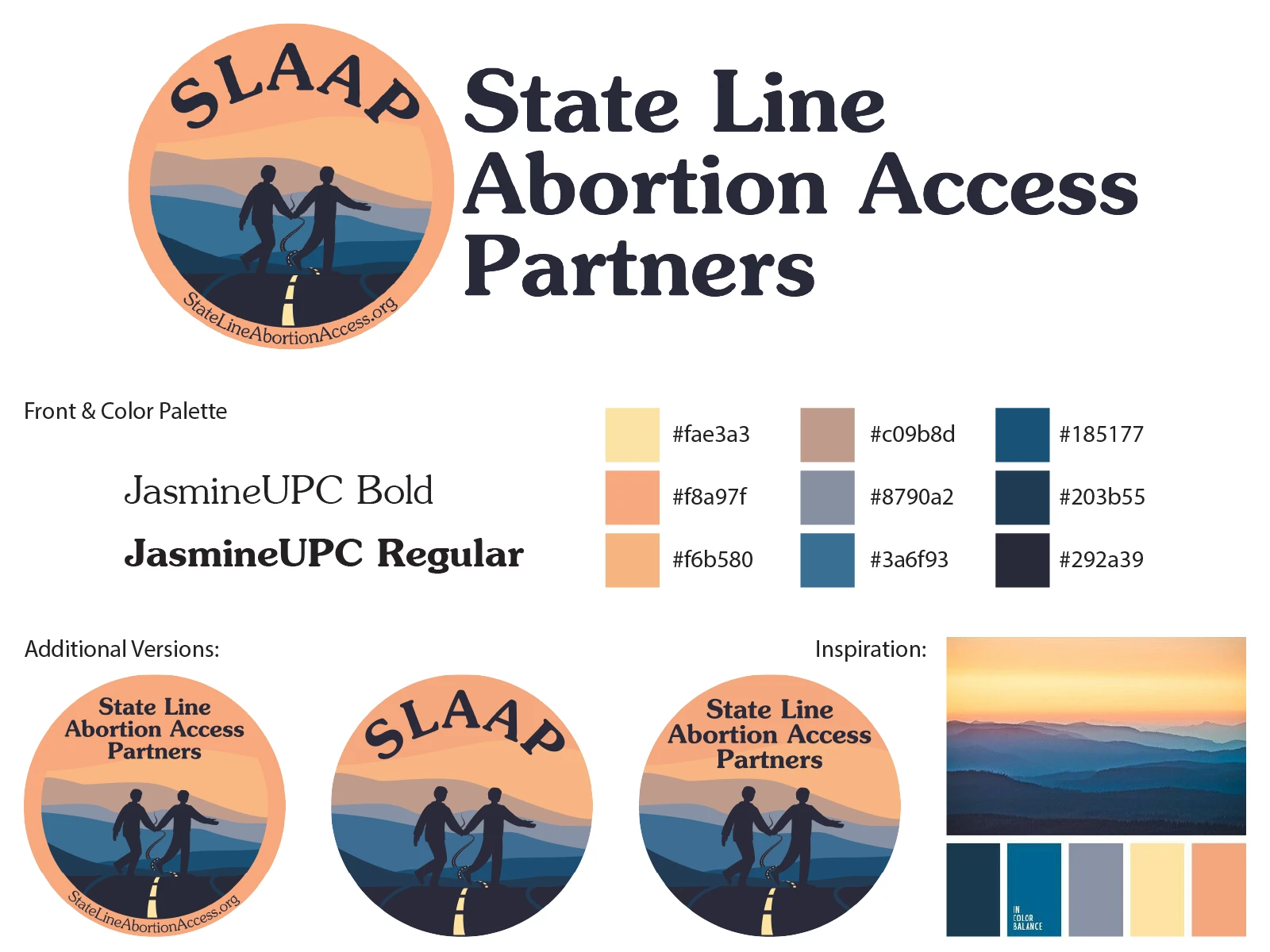 Toolkit with fonts, color palette, and various versions of the logo