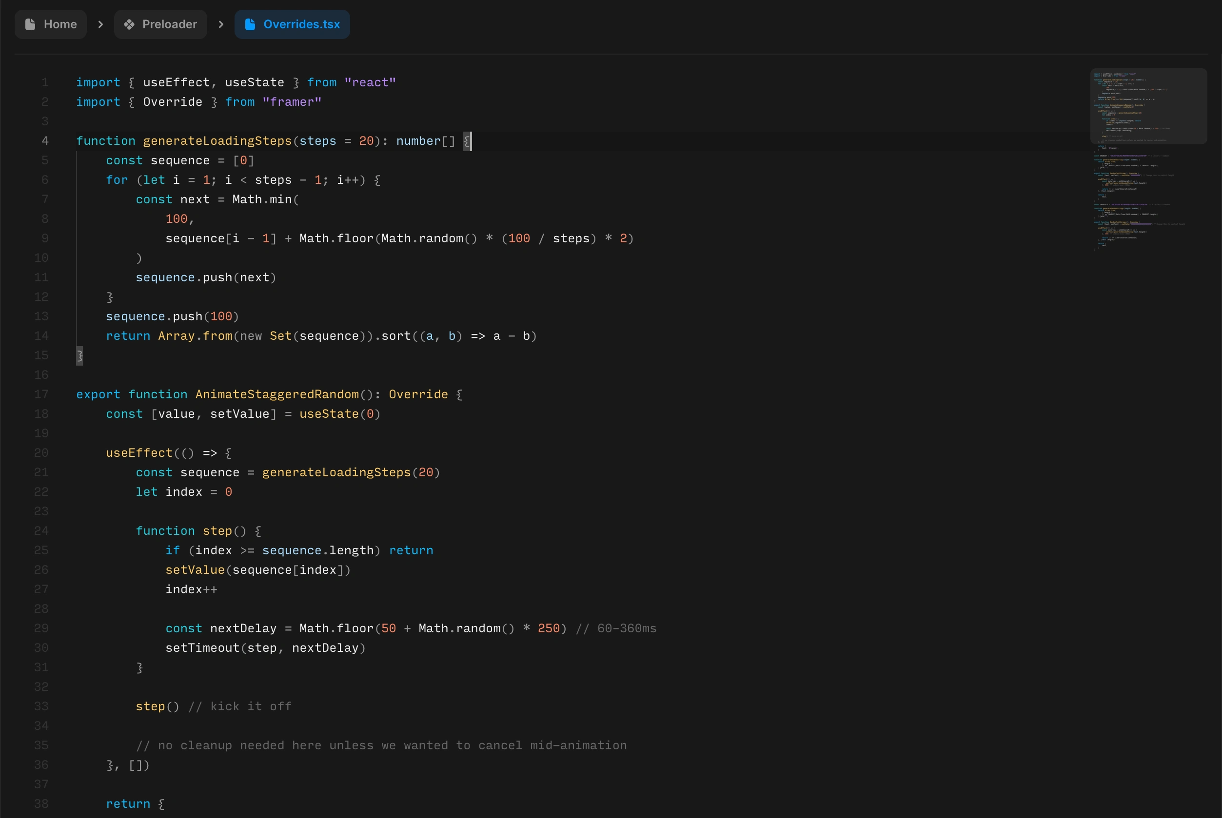 Animated text stagger effect through code override
