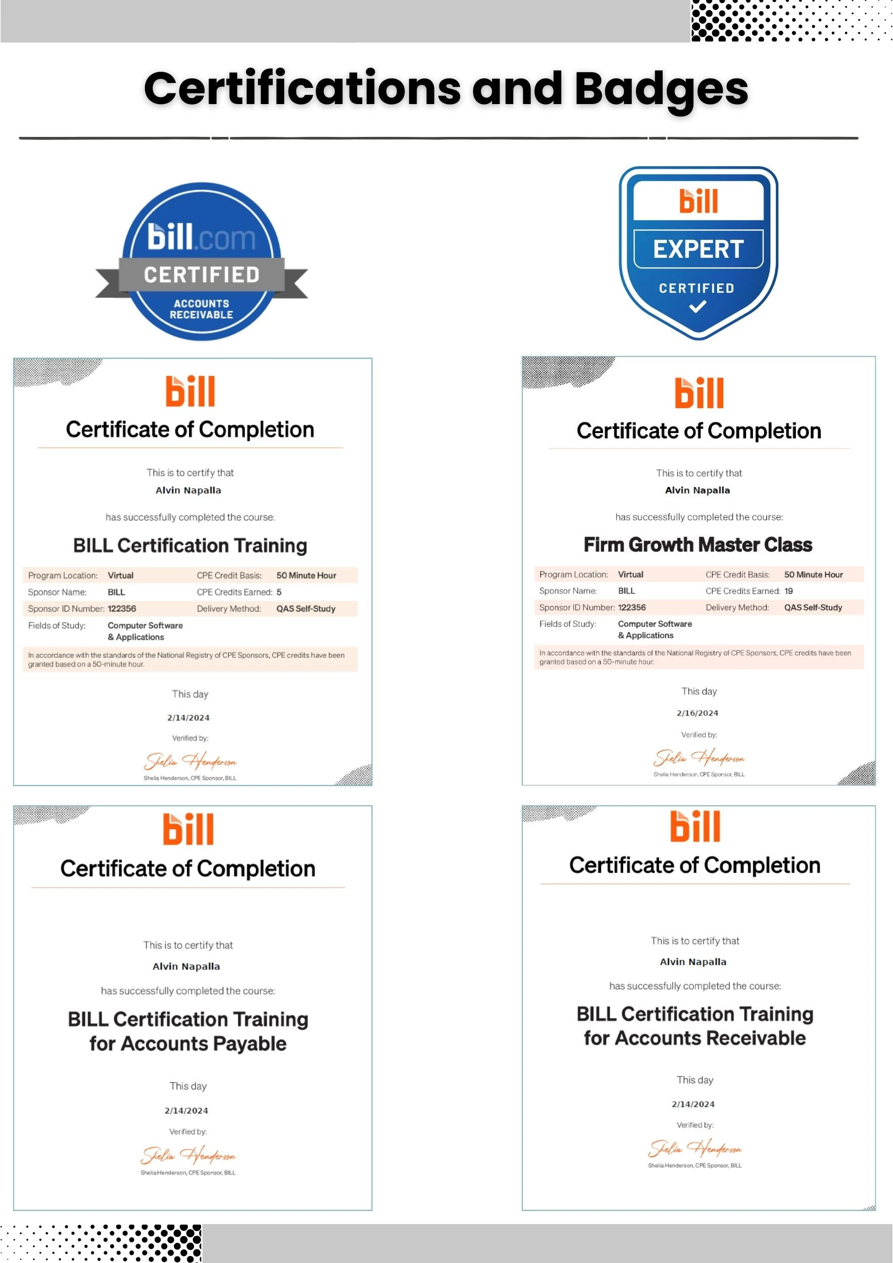 Bill.com Certificates