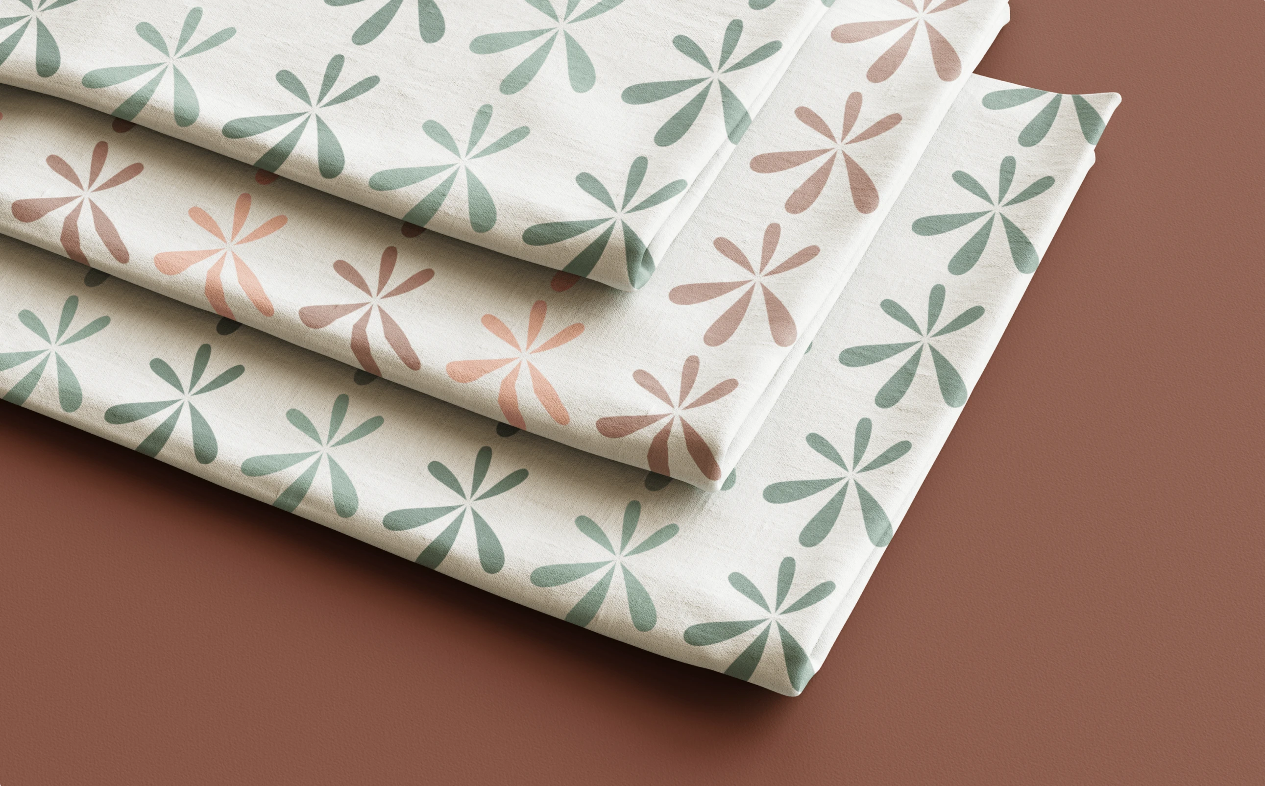 Green on linen mist, peach on linen mist