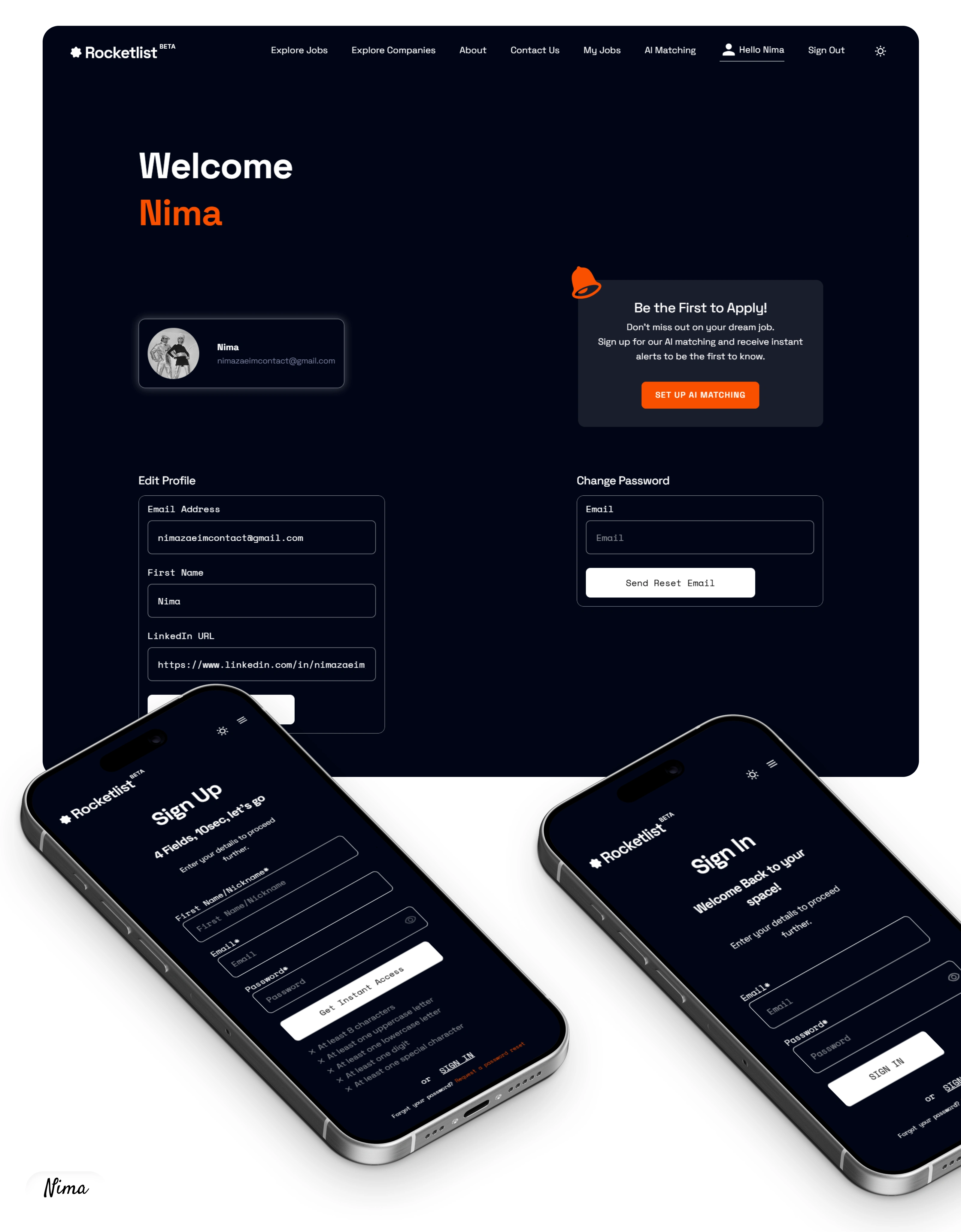 Rocketlist - Account and Sign in/up Pages