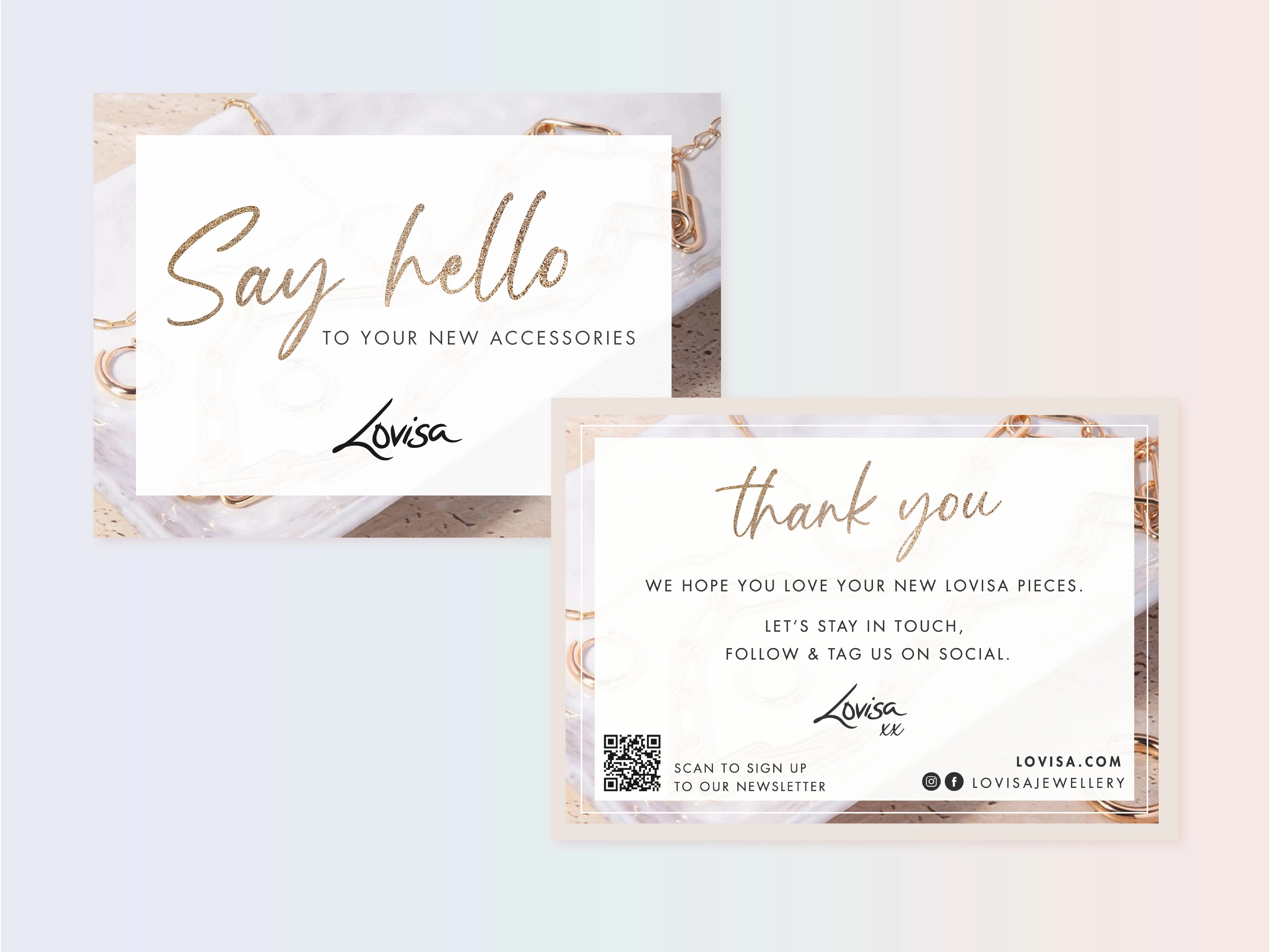 Thank you card for Lovisa's ecommerce store given to customers with their online orders