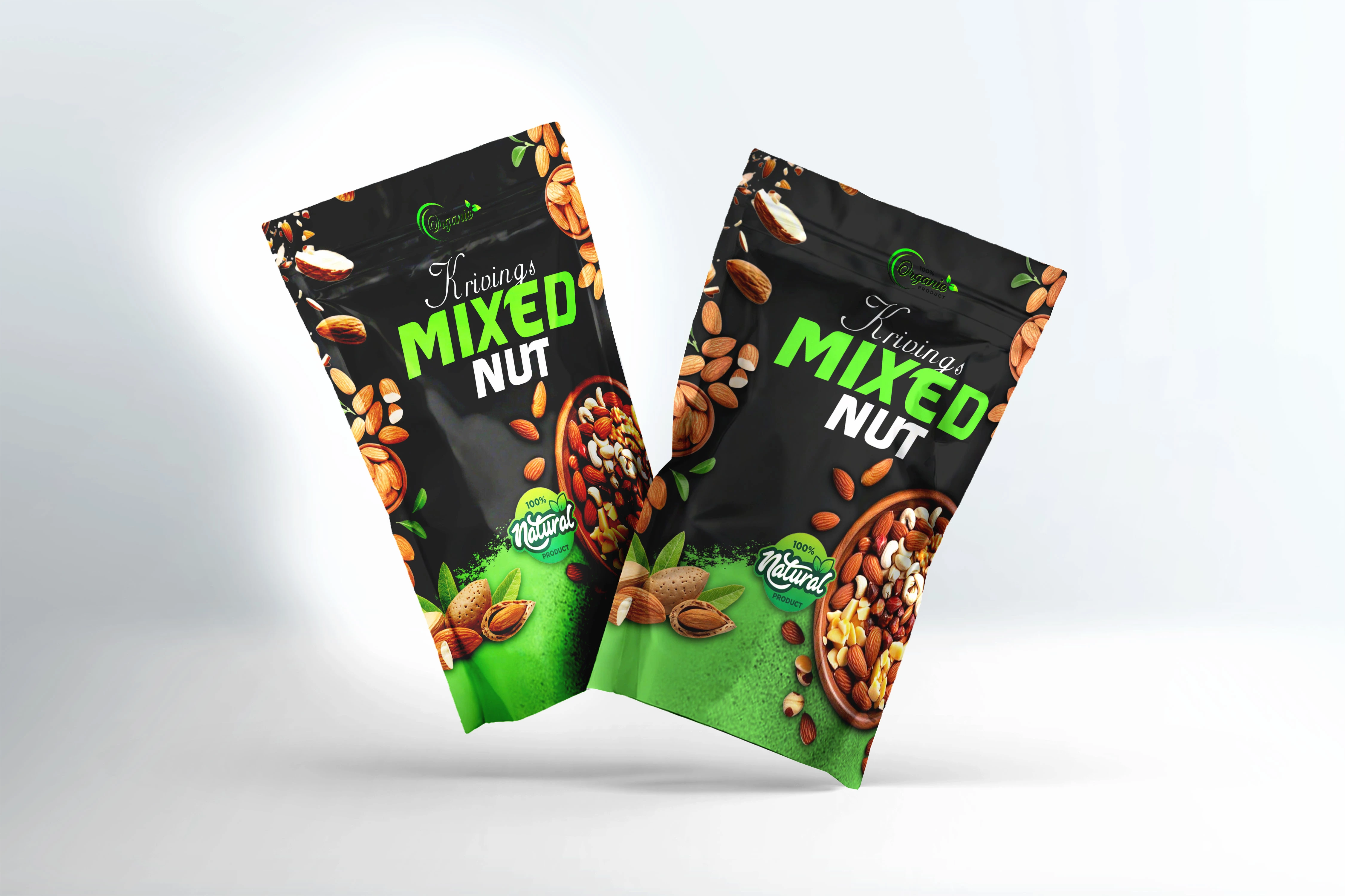 I was hired as a freelance designer to develop the complete branding package for Organic Krivings, a premium mixed nuts brand focused on health, freshness, and natural taste.

The aim was to create a clean, earthy, and modern visual identity that reflects the brand’s commitment to organic ingredients and healthy snacking. I worked closely with the client to ensure every element aligned with their brand values and market positioning.

Services Delivered:
Logo Design (Primary & Secondary versions)

Brand Color Palette & Typography

Product Packaging Design (Pouches/Labels)

Social Media Kit (Instagram/Facebook Templates)

Business Card & Stationery Design

Brand Guidelines Document

Mockups for Presentation & Marketing Use