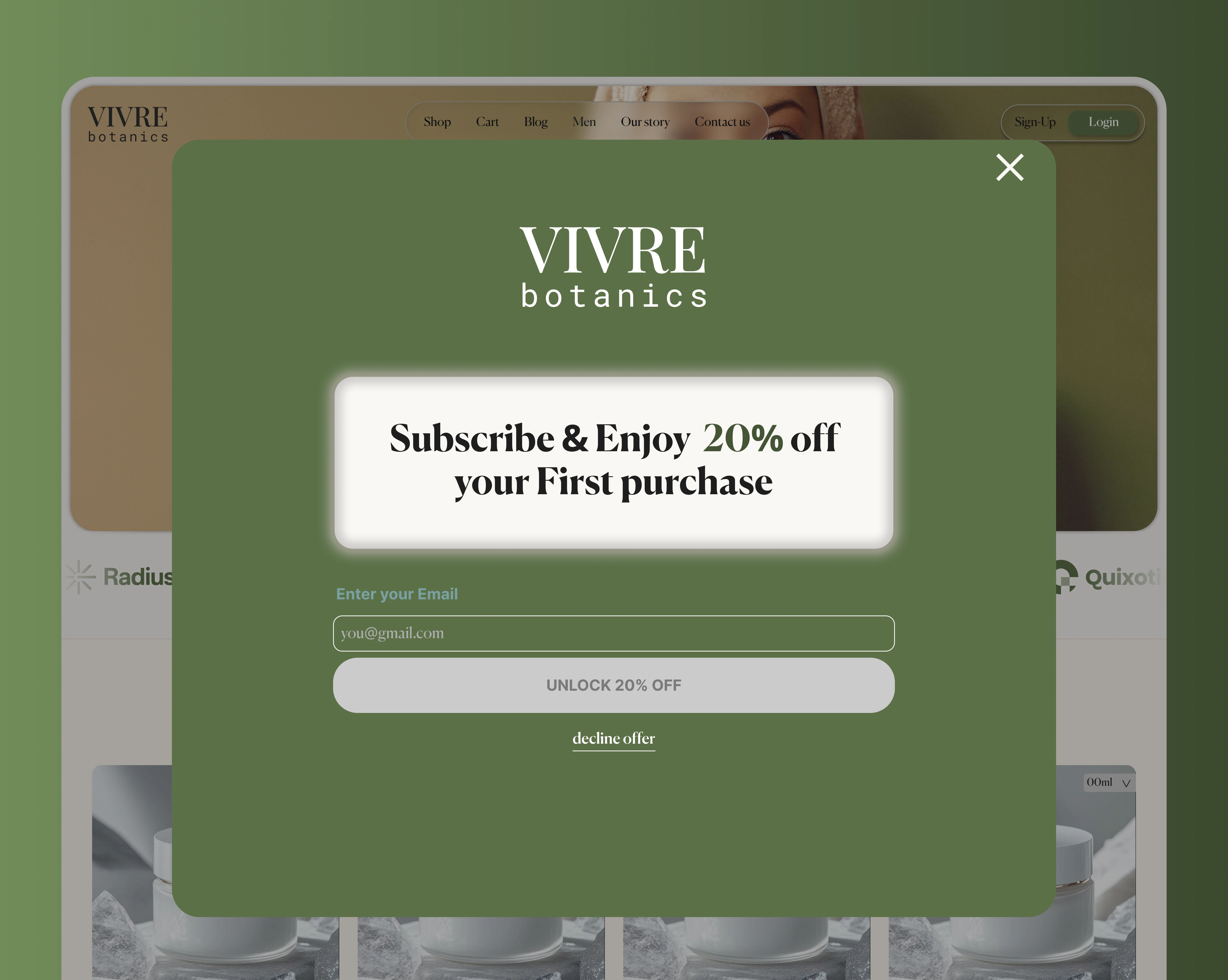 Newsletter sign up pop up