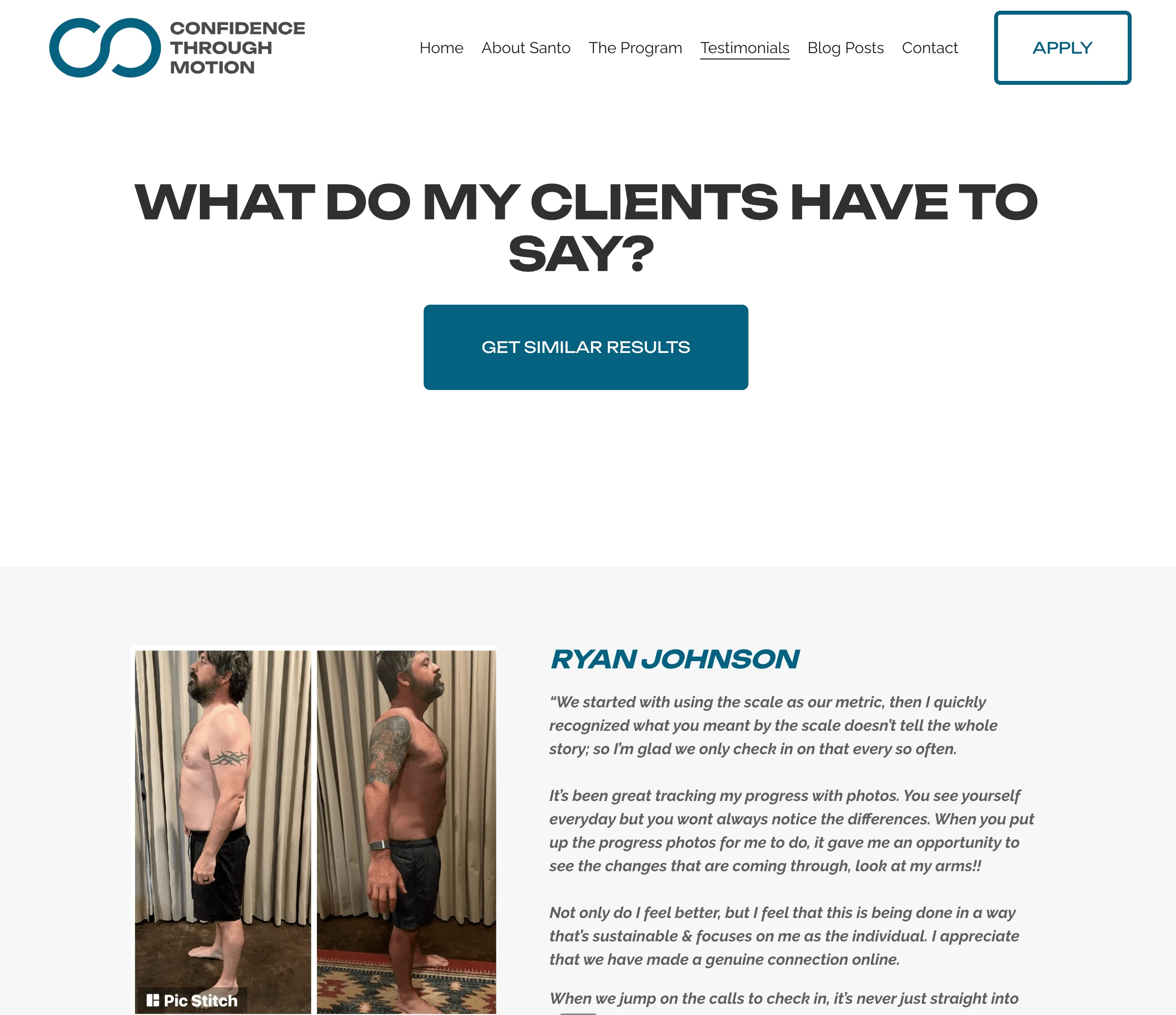 Strength by Santo - Personal Trainer Squarespace Website Redesign: Testimonial Page