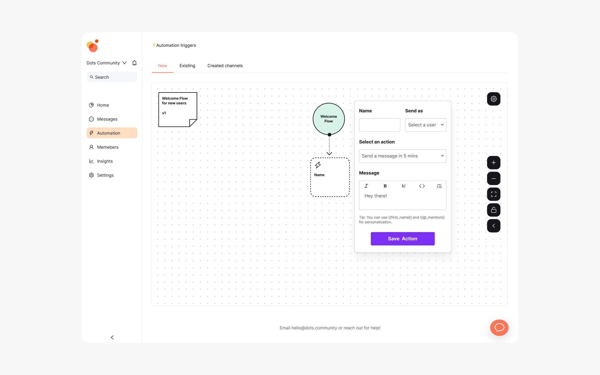 Action editing modal