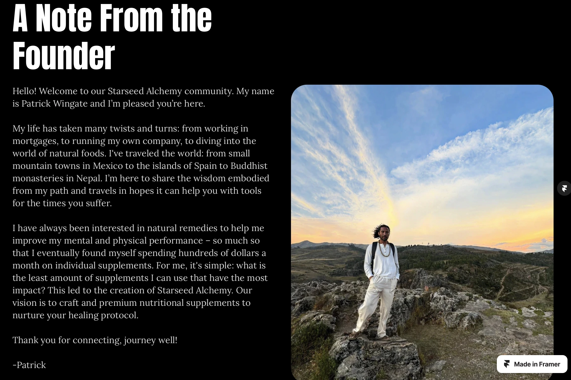 We rounded out the page with a personalized note from the founder articulating his "why" behind the project.