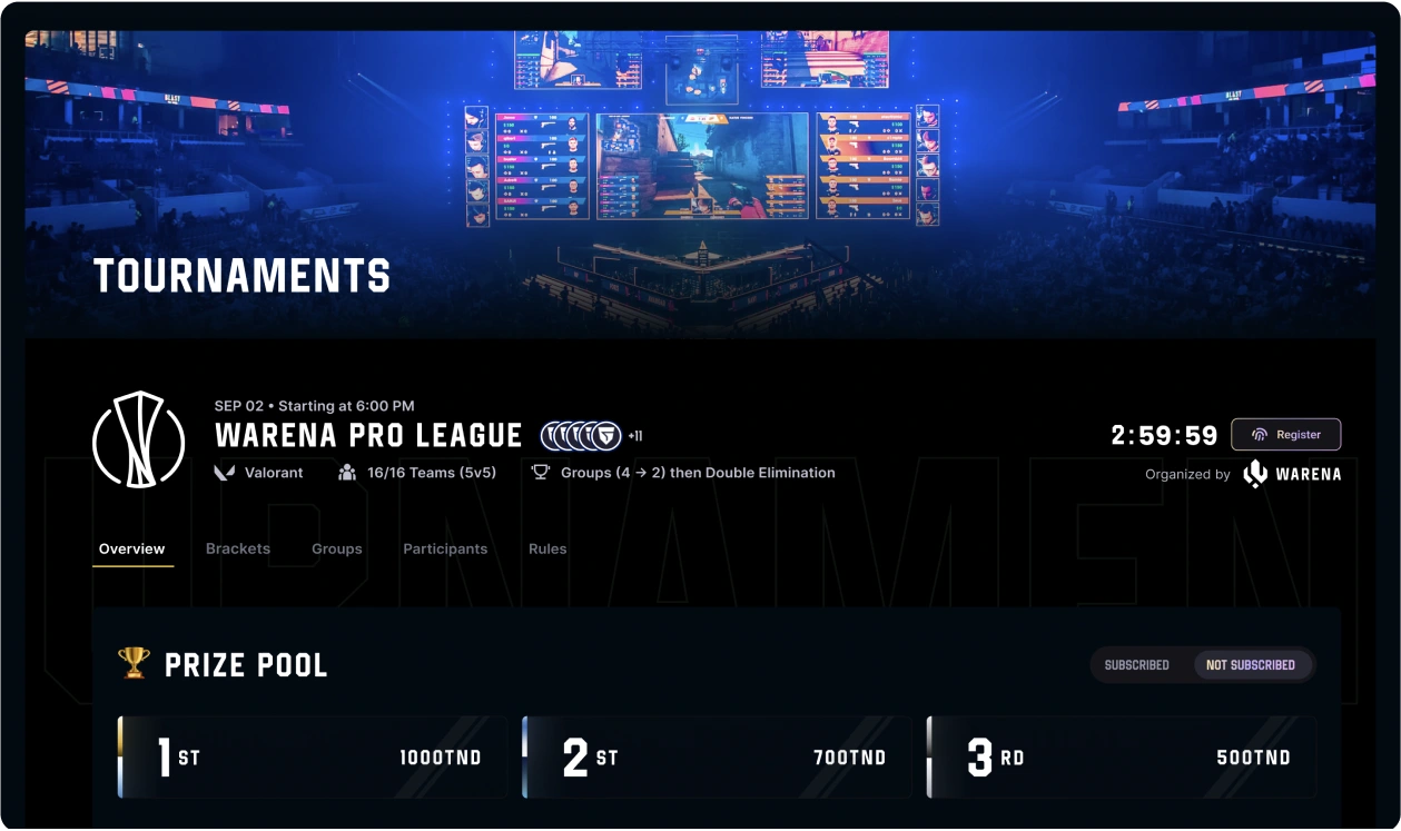 Warena - Tournament and Brackets page