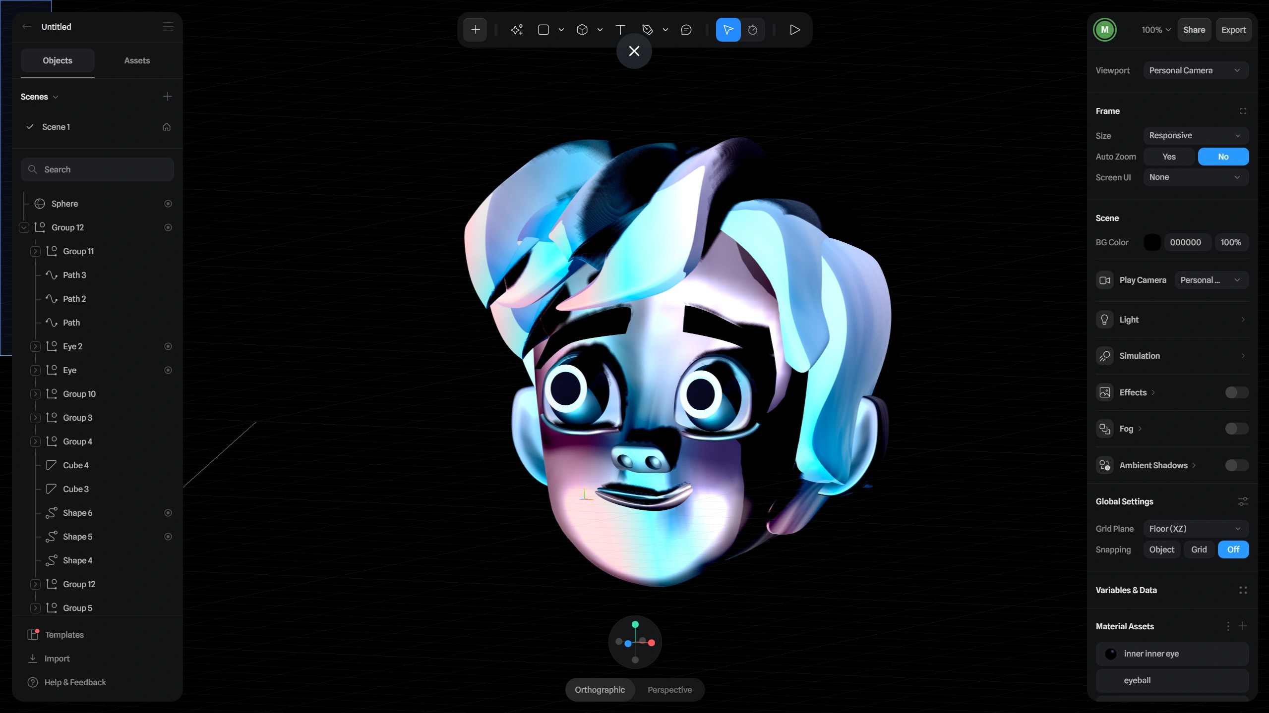 Angled side view of Character