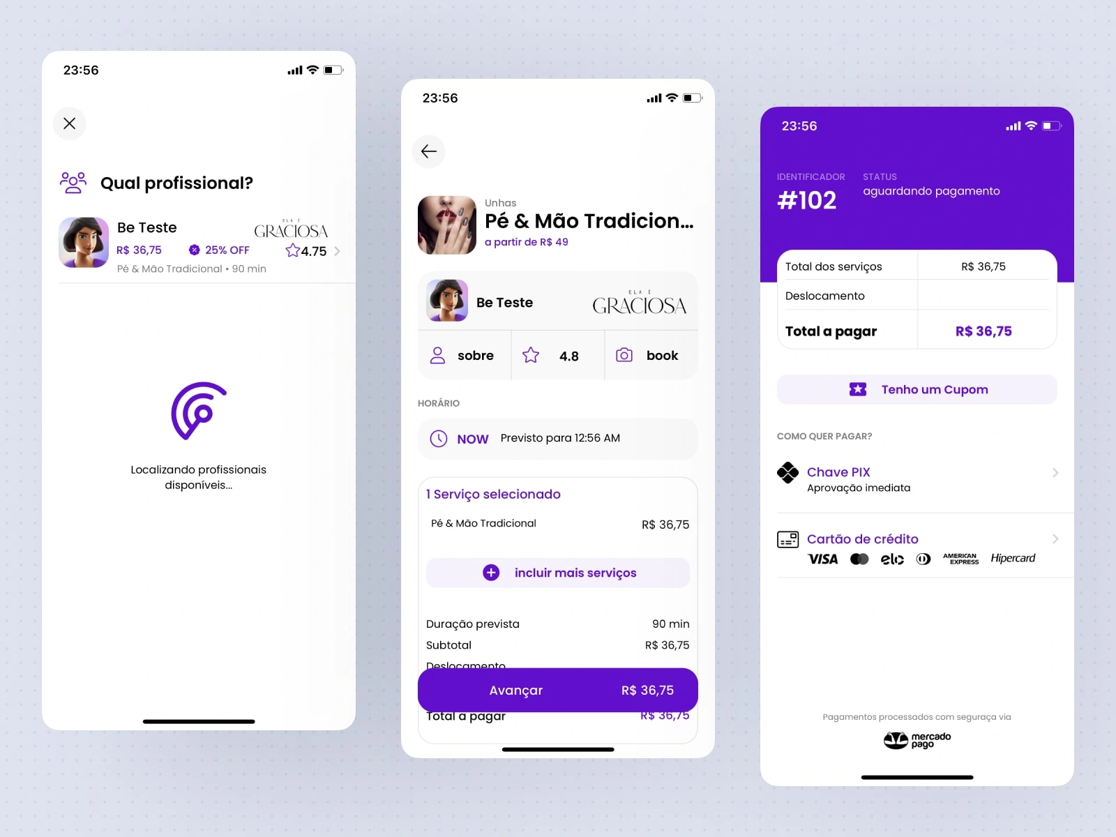 Location-based professional matching with checkout process