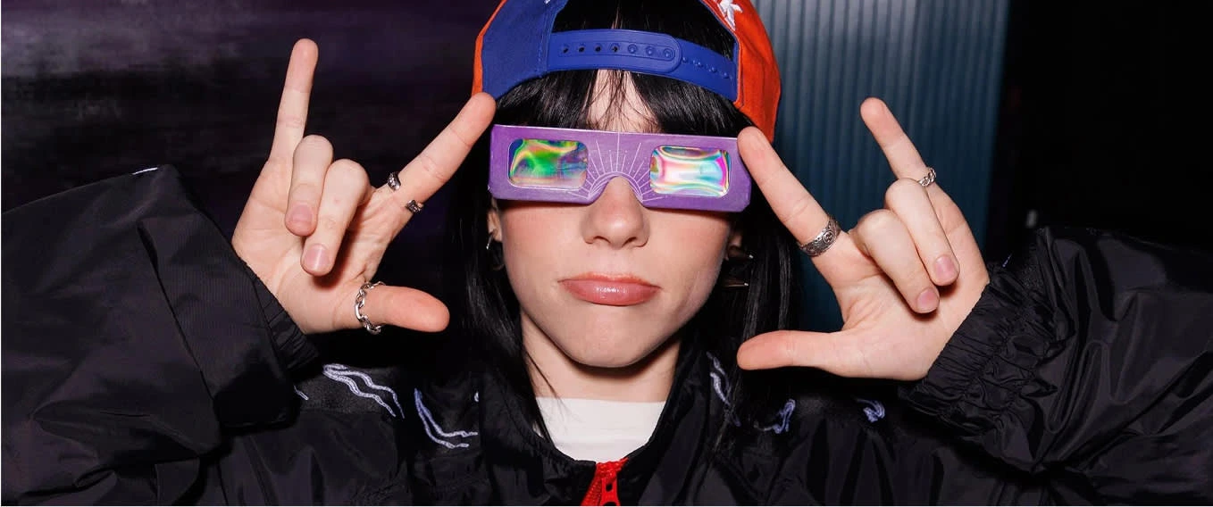 Billie Eilish wearing the Refraction Glasses I designed at The Met Gala after-party at Virgo.