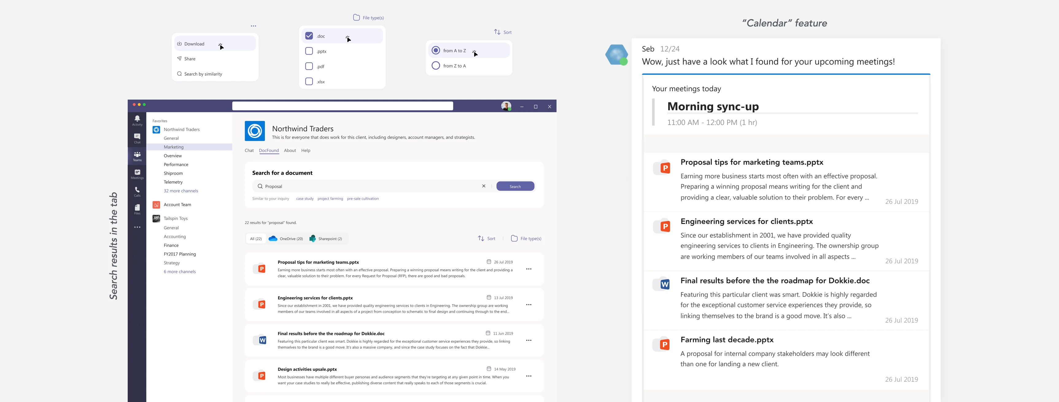 Search tab and Calendar feature