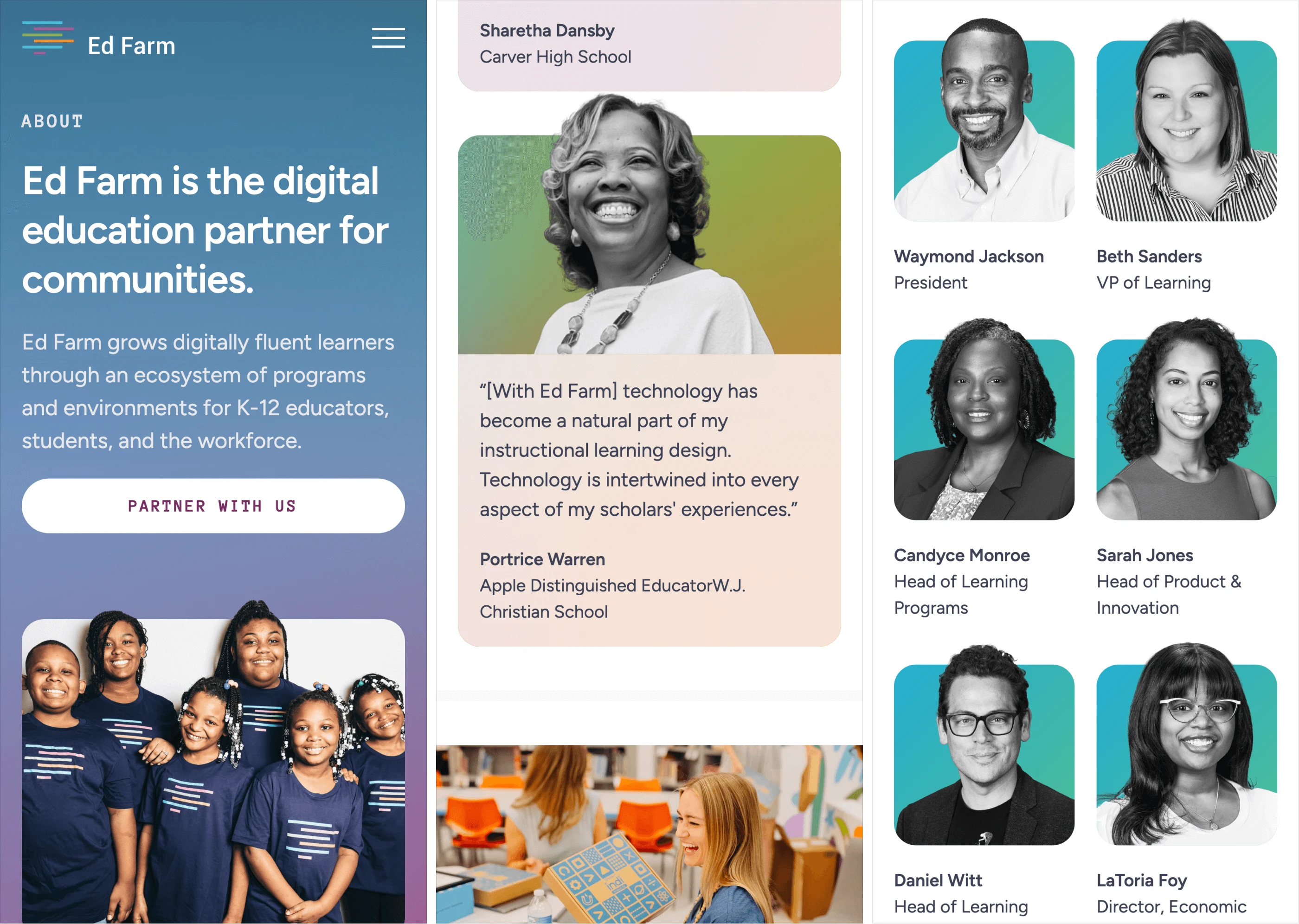 Keeping people-focused storytelling clear and usable across mobile layouts.