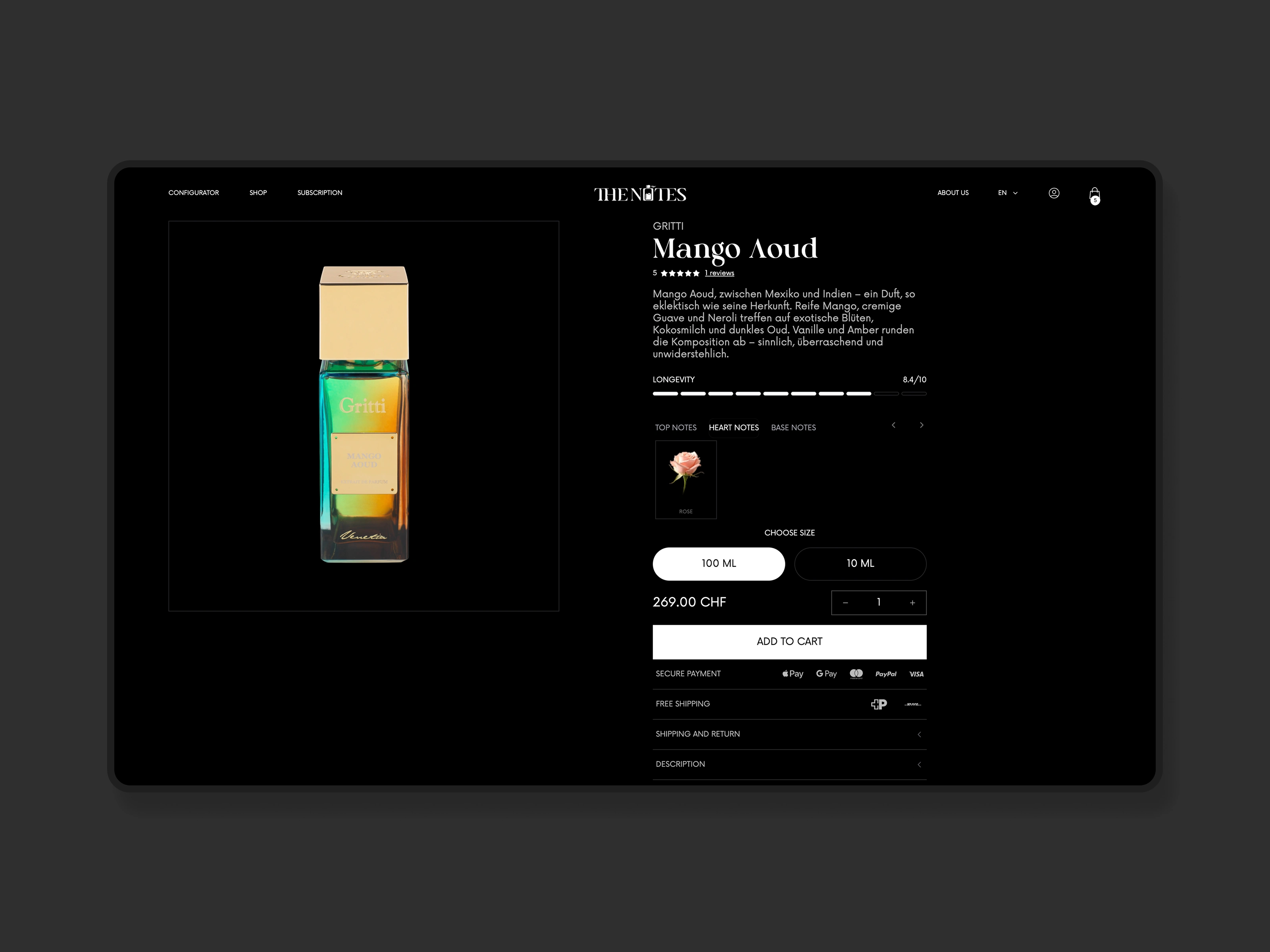 Metafields are used to apply custom notes fields to each fragrance.