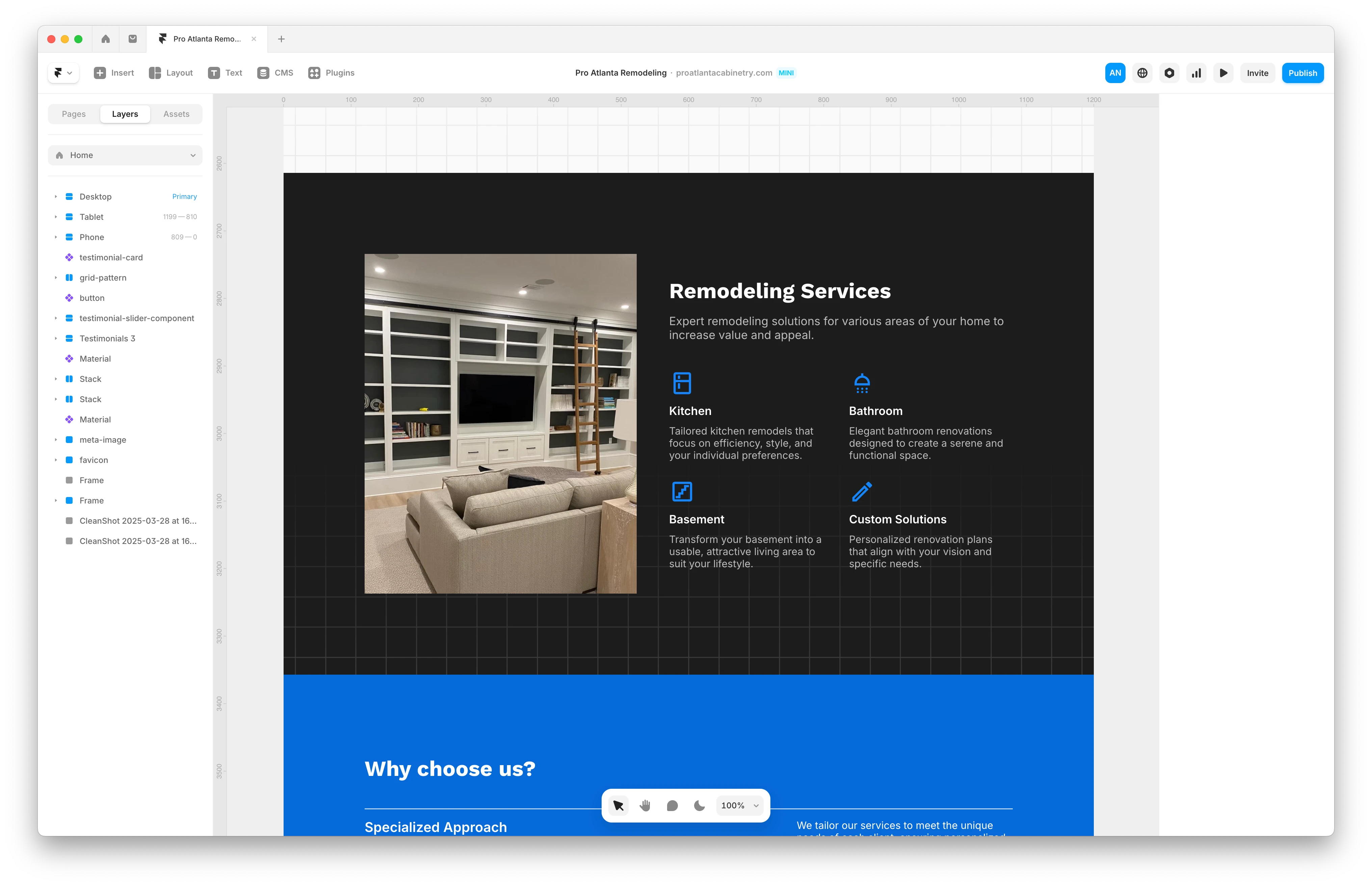 Framer screenshot of a services section