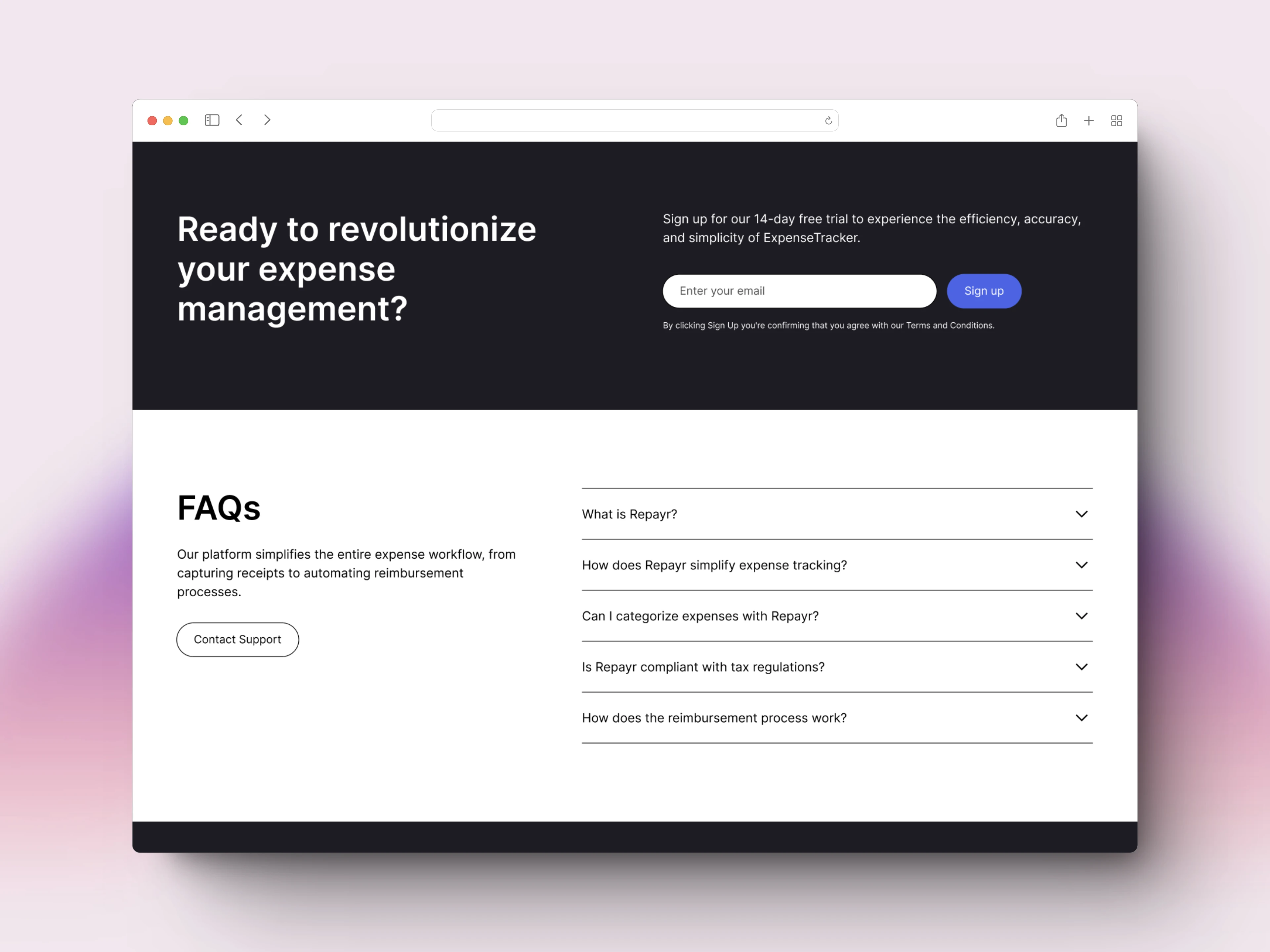 CTA and interactive FAQ