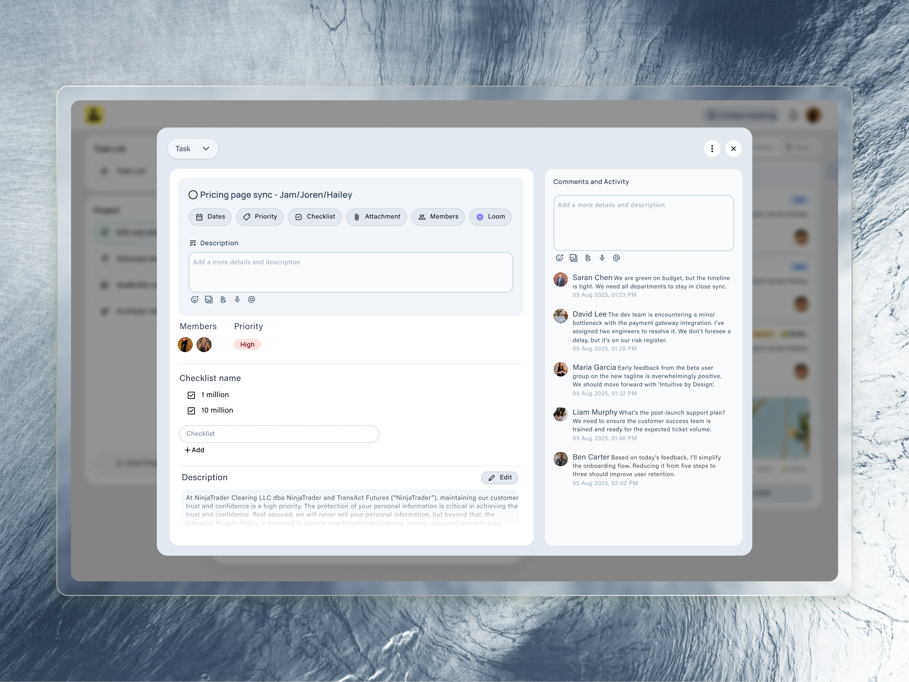 Pricing Page Sync Task Details