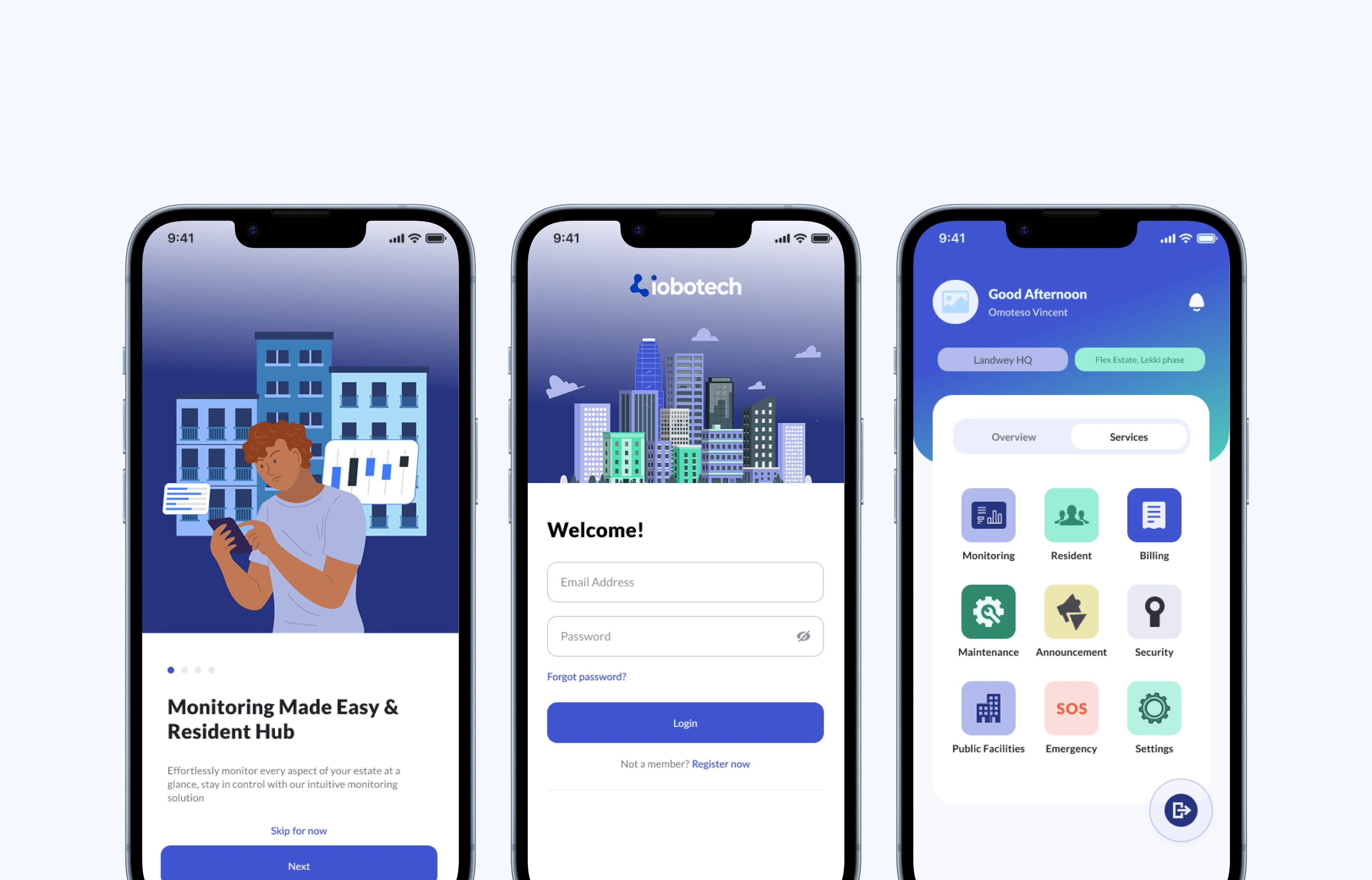 Screen - Onboarding, Sign in, Overview.