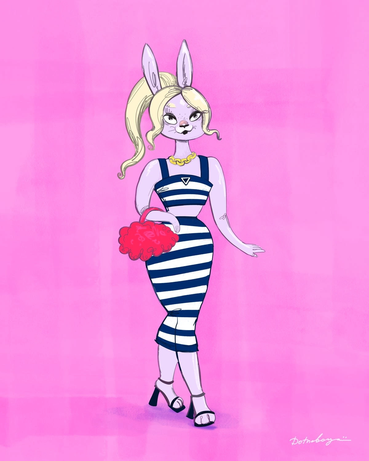 A playful illustration of a stylish bunny cute lines, soft colors, and fashion-forward flair.