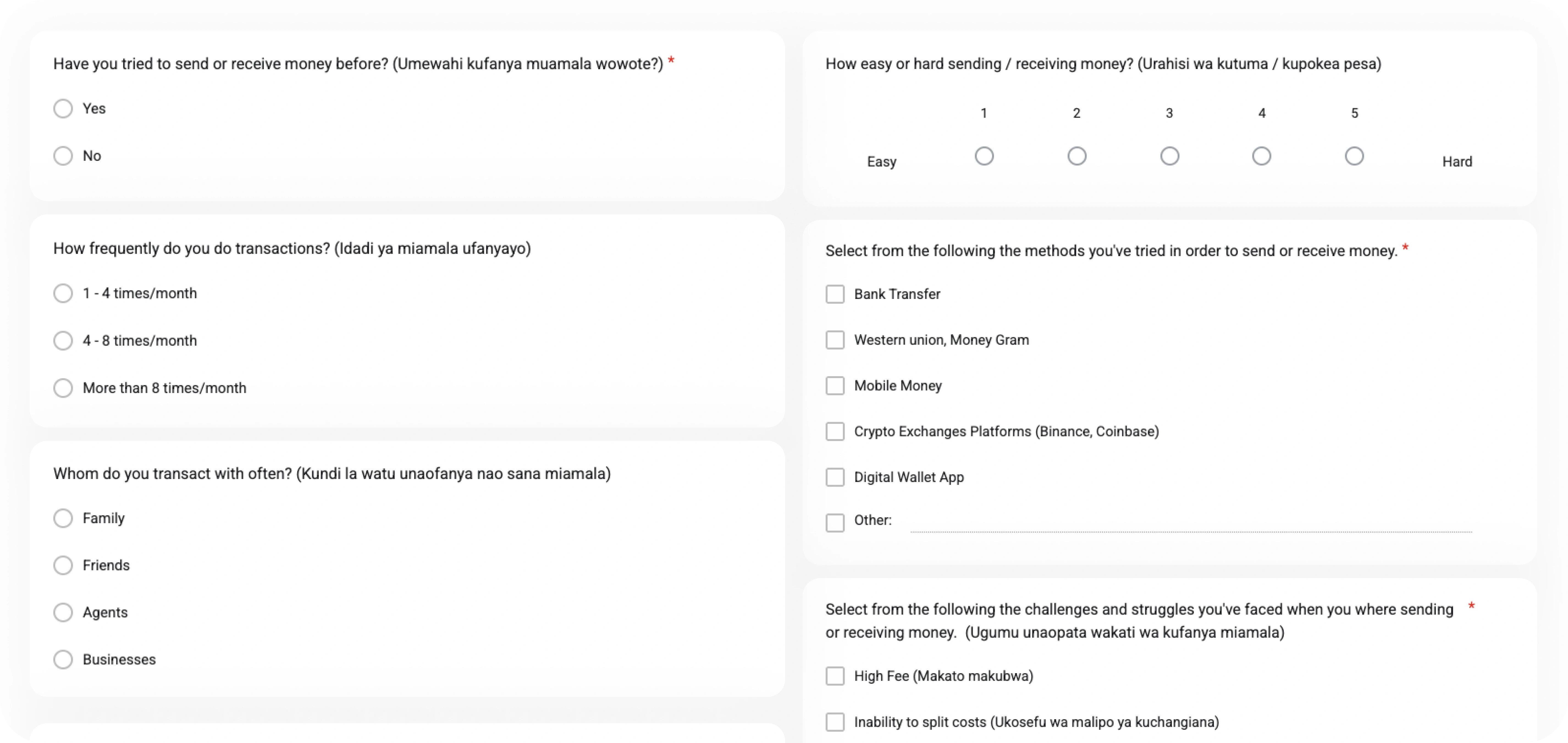 Snapshot of Survey's Questions