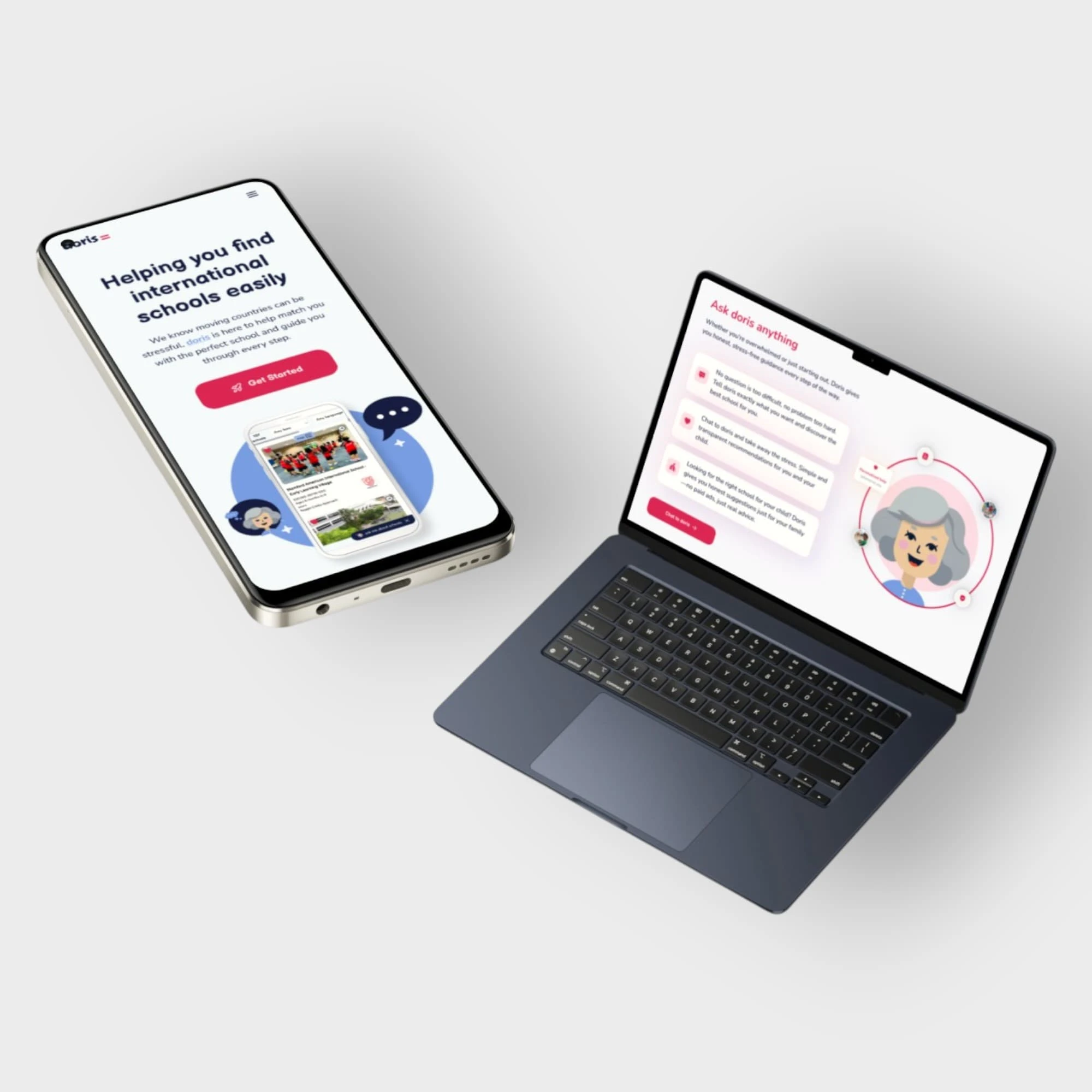 Landing Page Design
A welcoming, mobile-first landing page designed to reassure parents and introduce Doris’s mission. The page highlights key benefits and features a friendly AI assistant to guide users from the start.