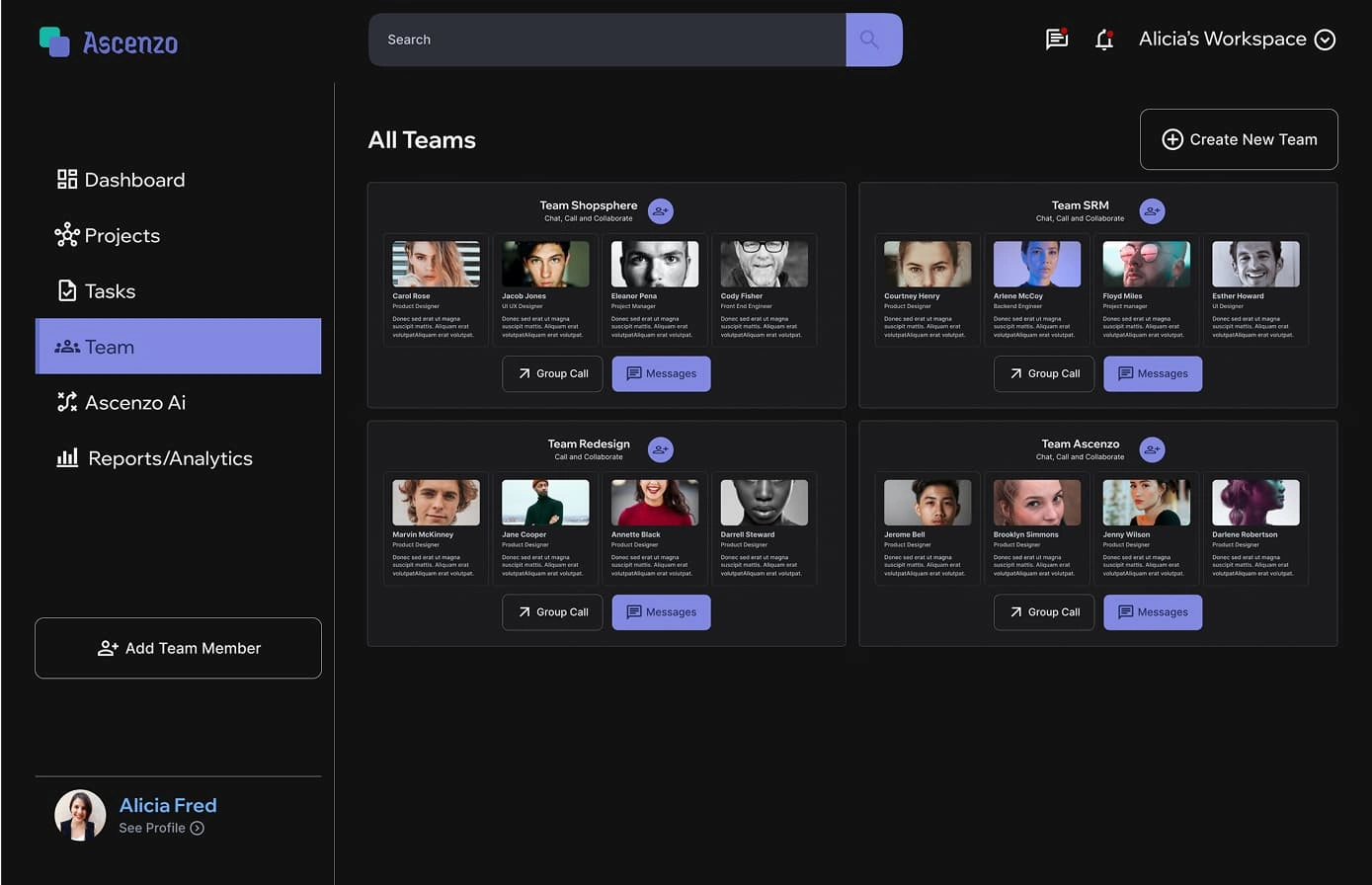 Team collaboration screen
