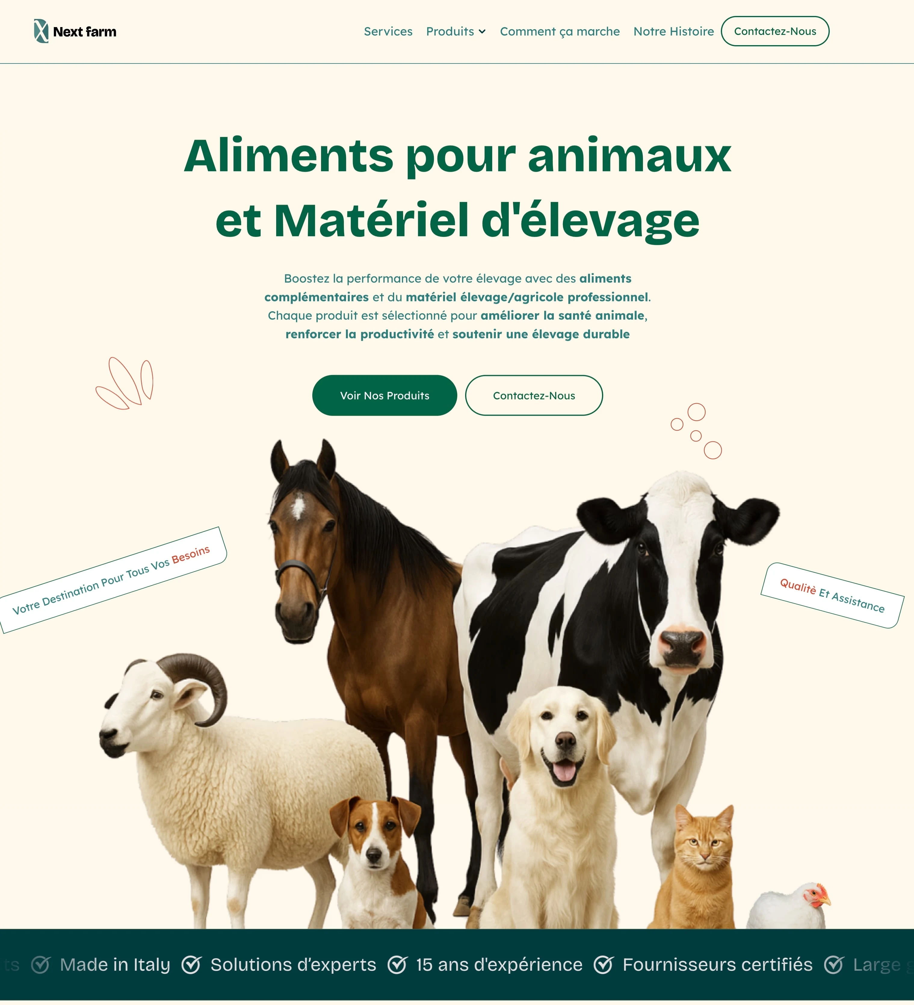 Hero section of NextFarm's website