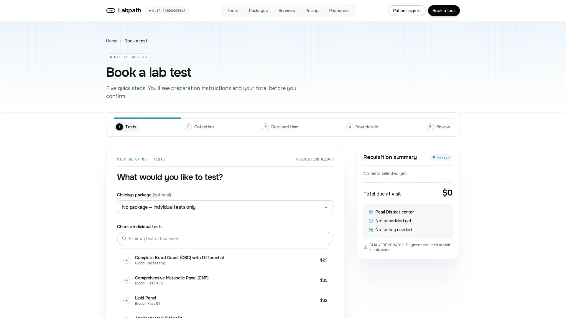 5-Step Specimen Requisition Booking Wizard