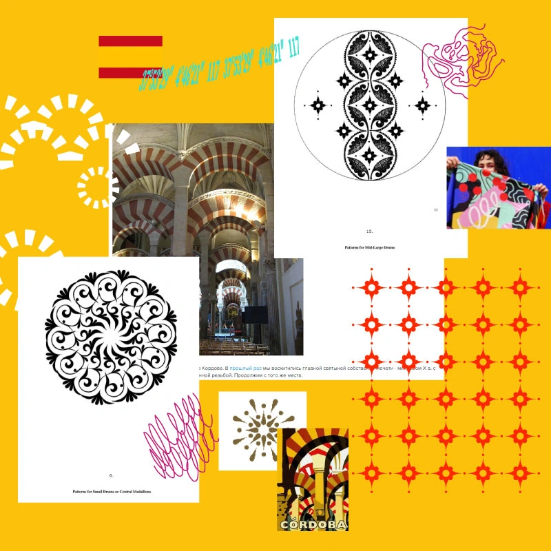 City architecture, the national flag, local artists, traditional patterns, geographic coordinates, and the colors that reflect the life and spirit of the country.