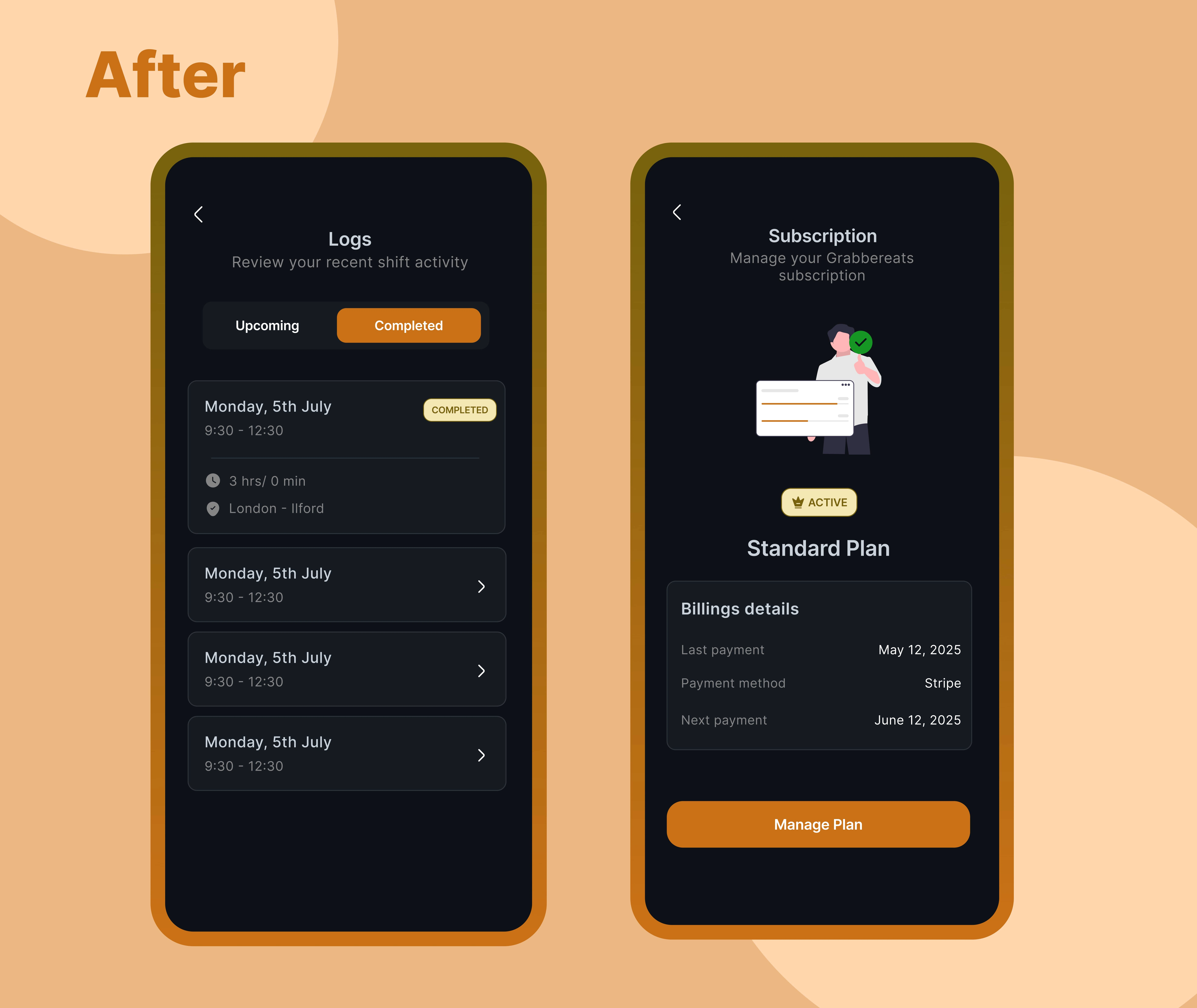 Completed Logs and Manage Subscription